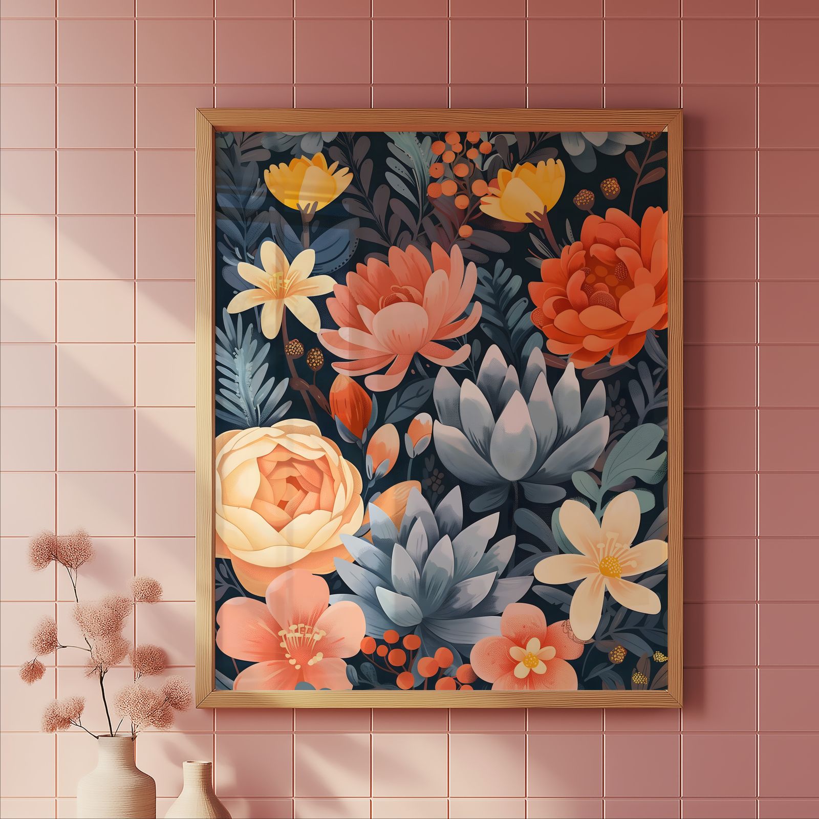 Bold Flowers shown in a room — tile mockup