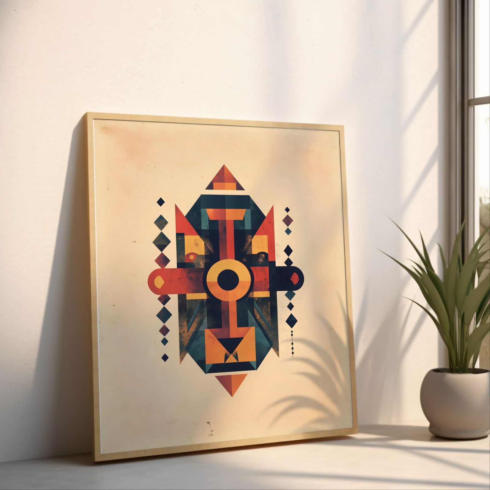Bold Geometric Totem shown in a room — angled mockup