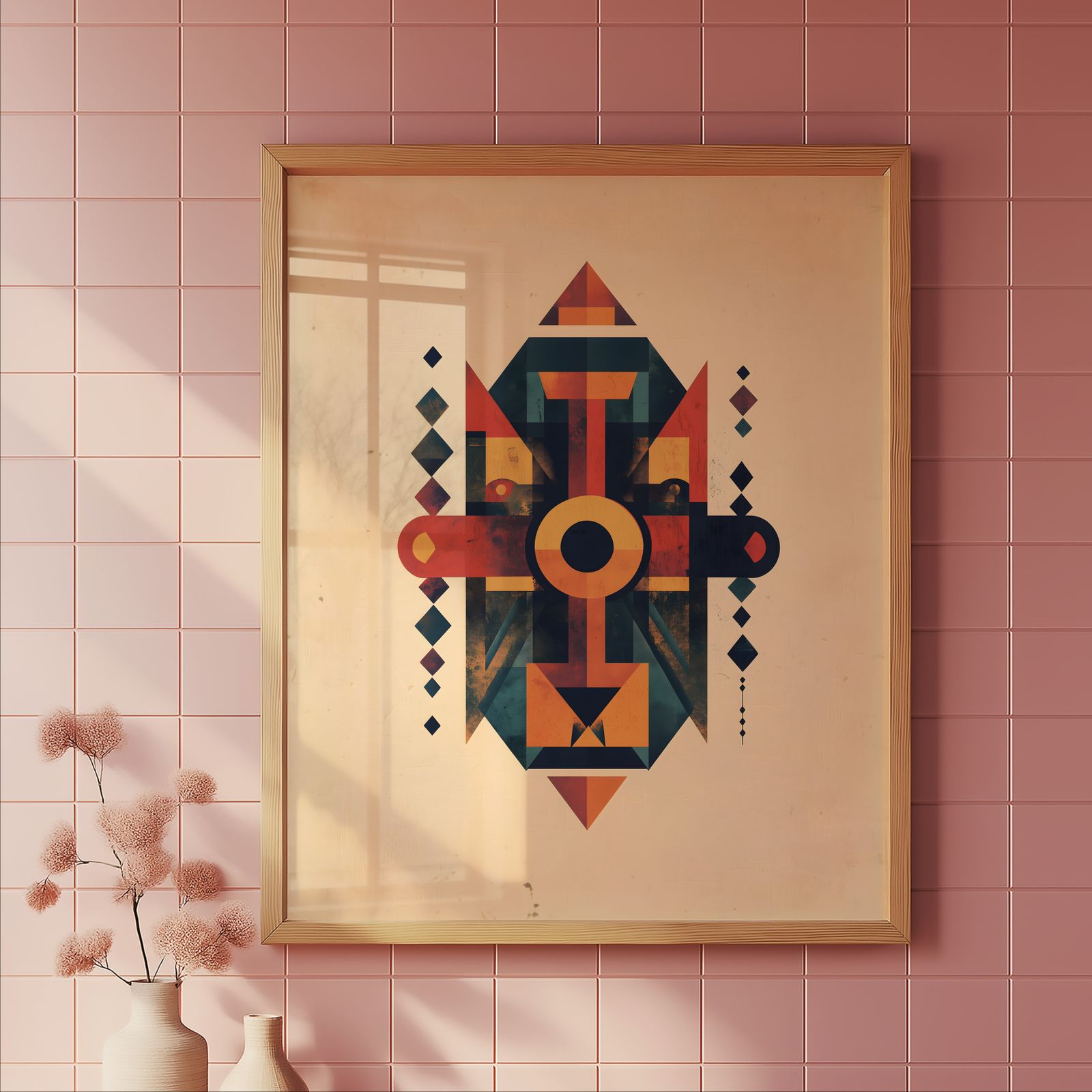 Bold Geometric Totem shown in a room — tile mockup