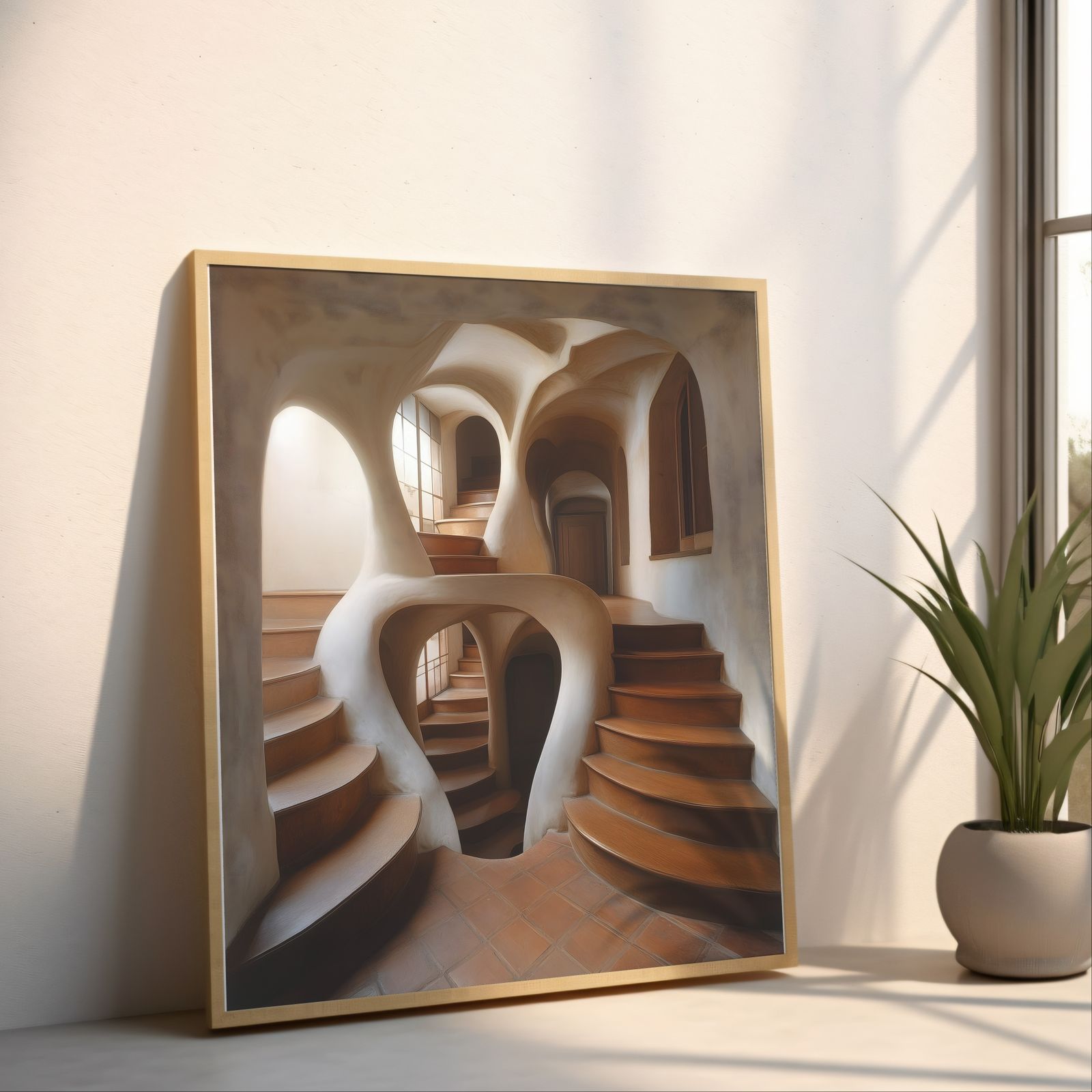Catacomb Stairs shown in a room — angled mockup