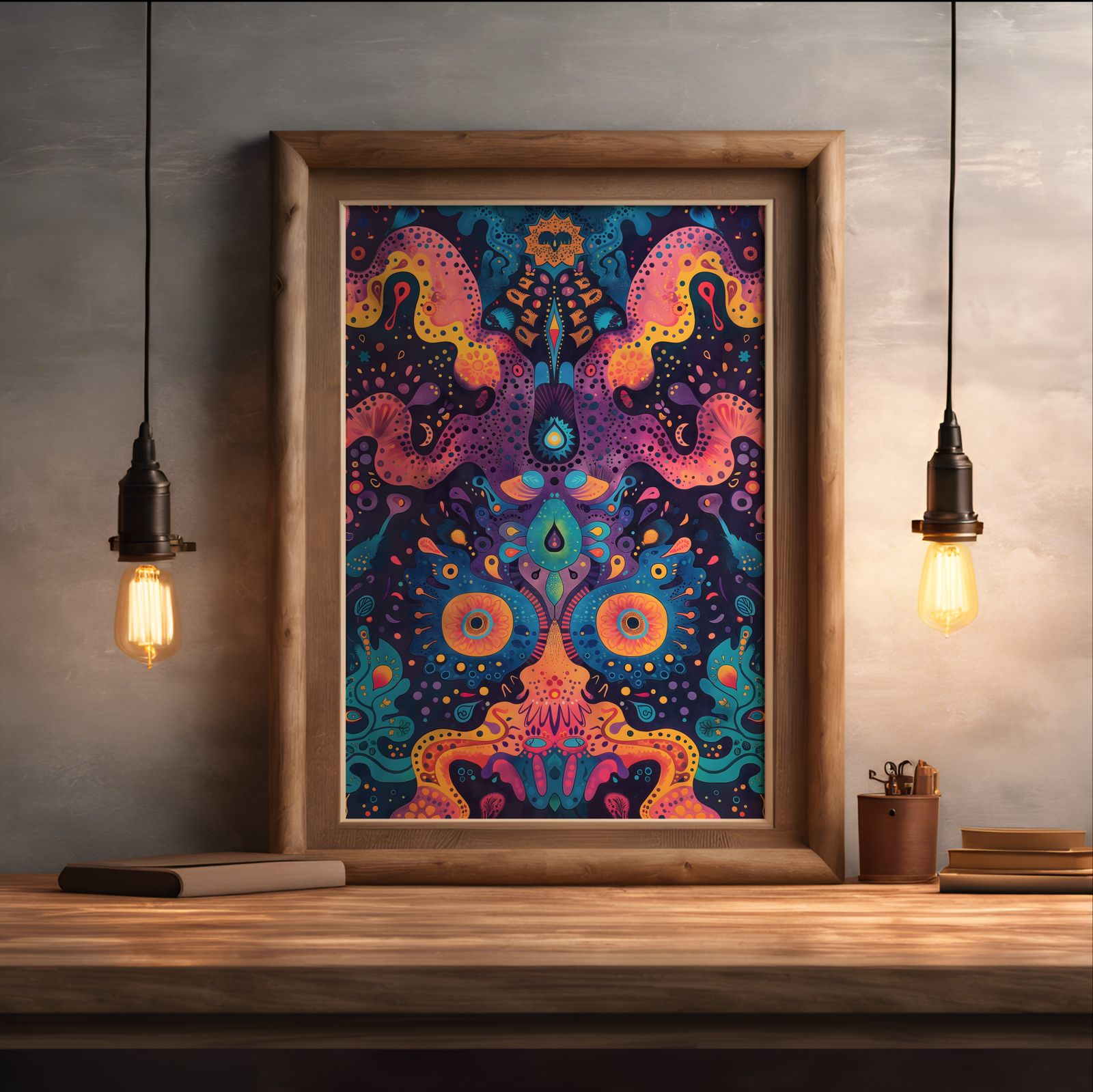 Celestial Eyes shown in a room — desk mockup