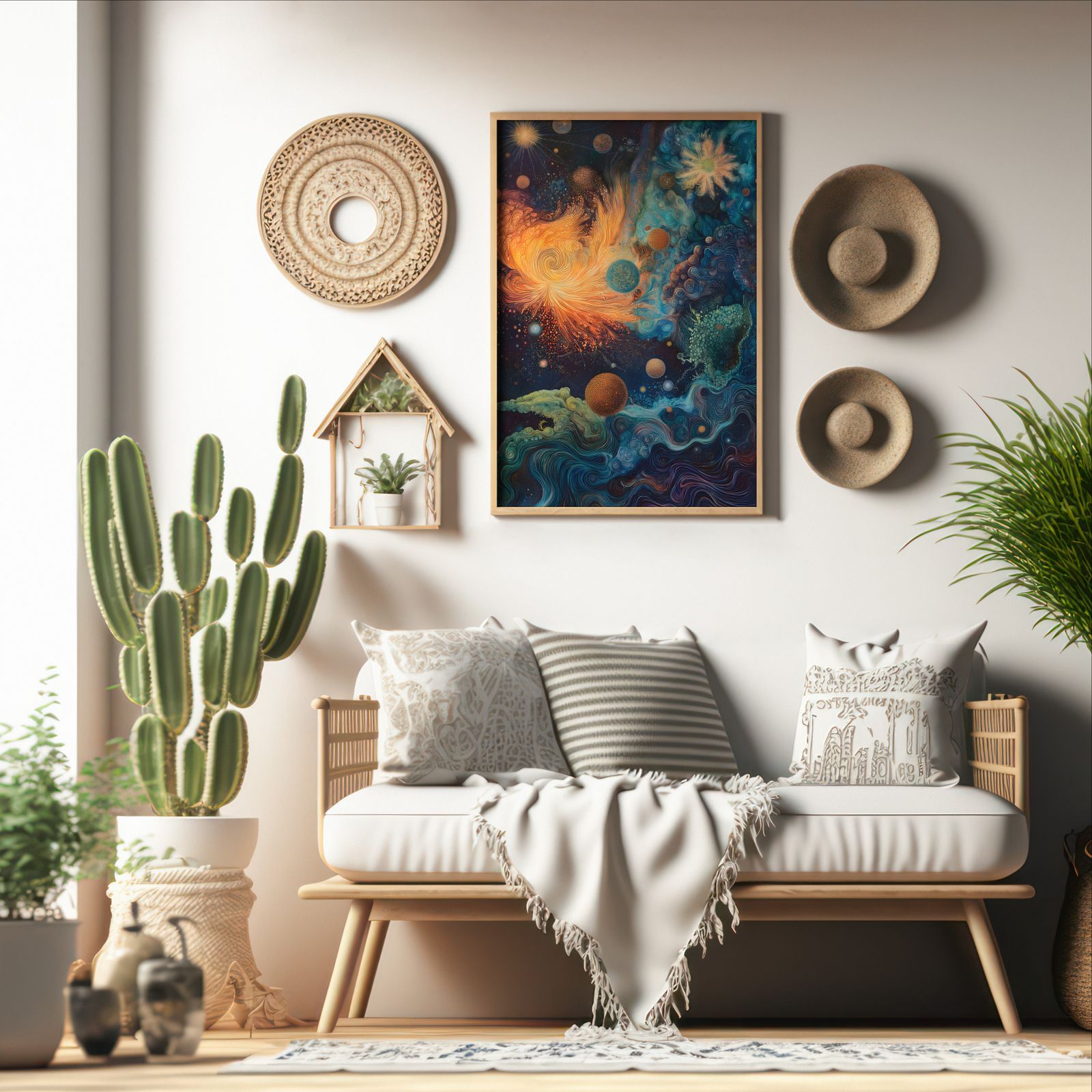 Celestial Symphony shown in a room — boho mockup