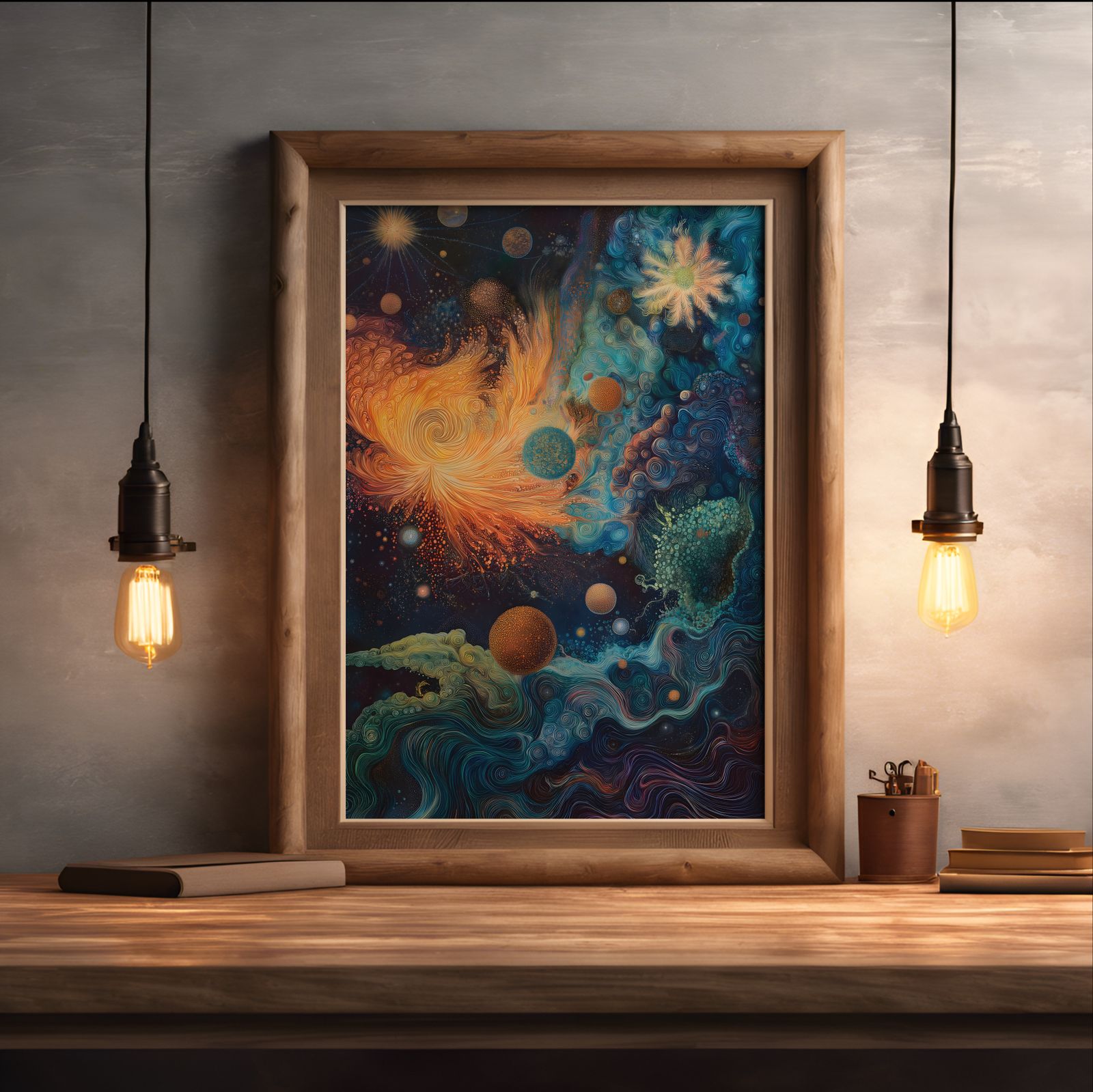 Celestial Symphony shown in a room — desk mockup