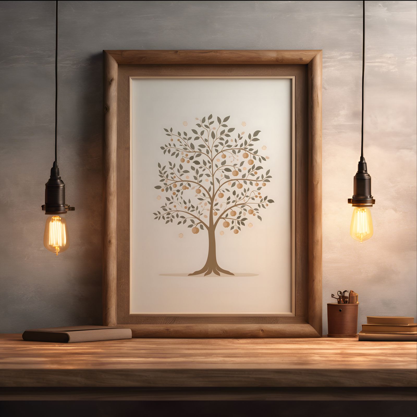 Charming Apple Tree shown in a room — desk mockup