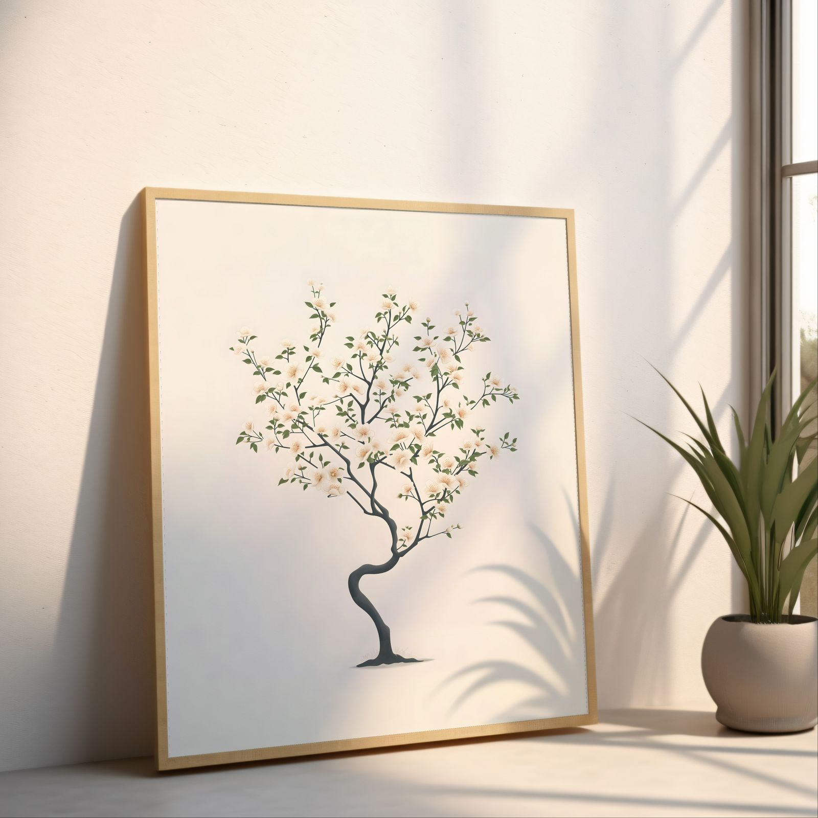 Charming Cherry Blossom Tree shown in a room — angled mockup