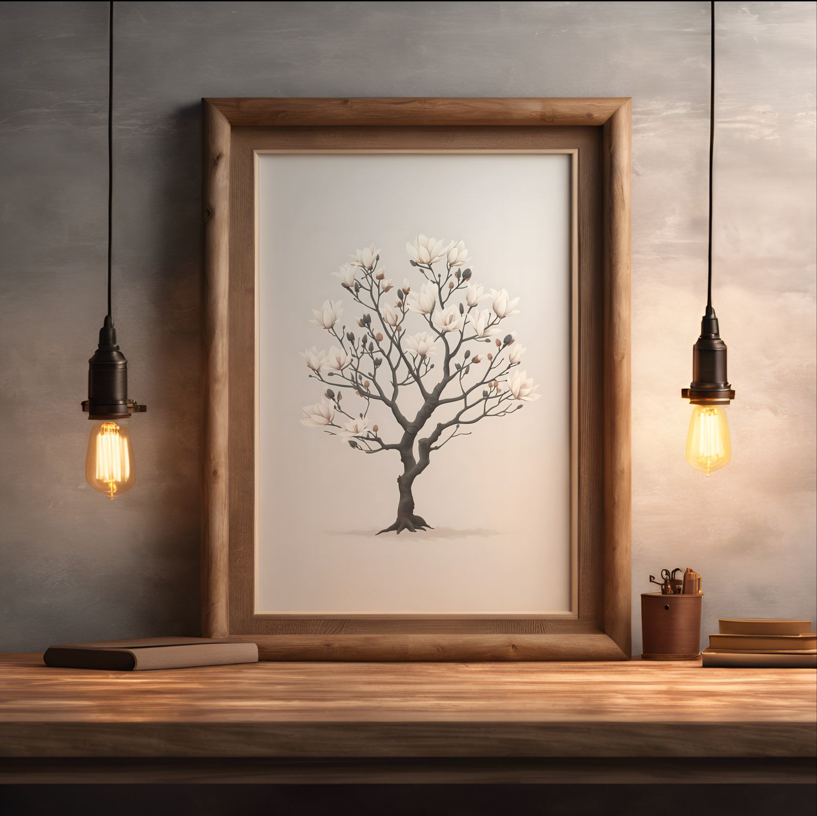 Charming Magnolia Tree shown in a room — desk mockup