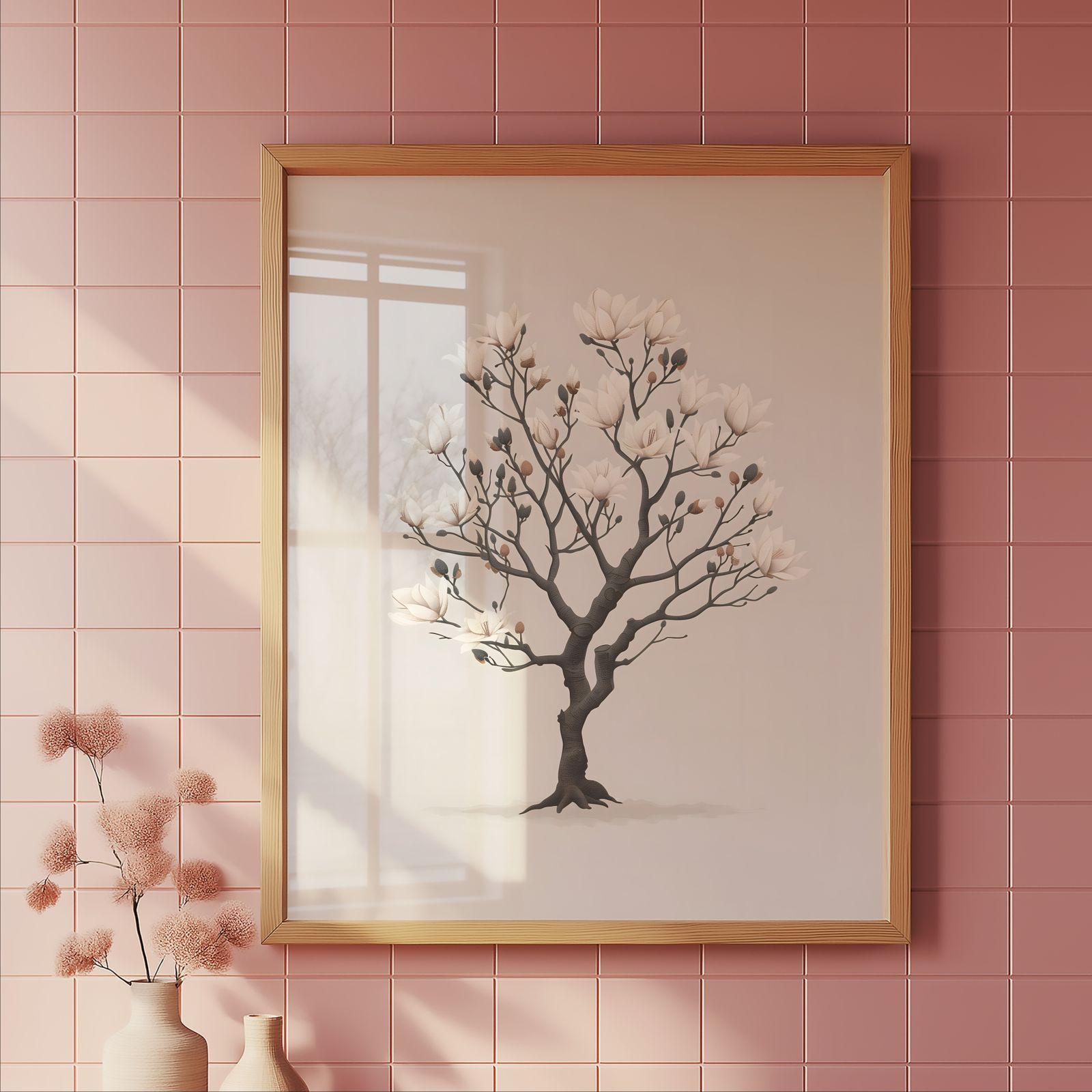 Charming Magnolia Tree shown in a room — tile mockup