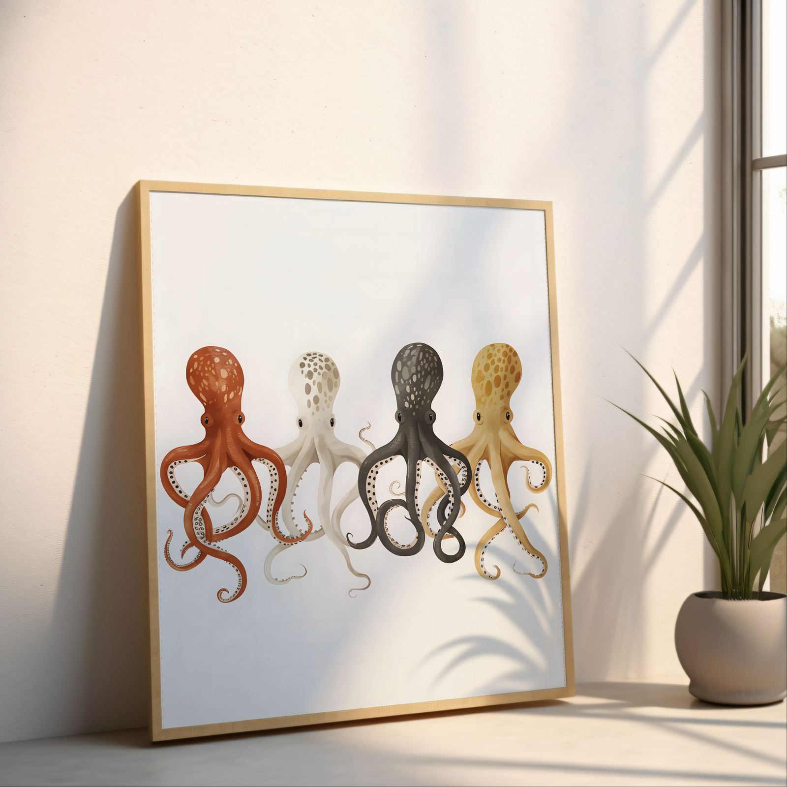 Charming Octopuses shown in a room — angled mockup