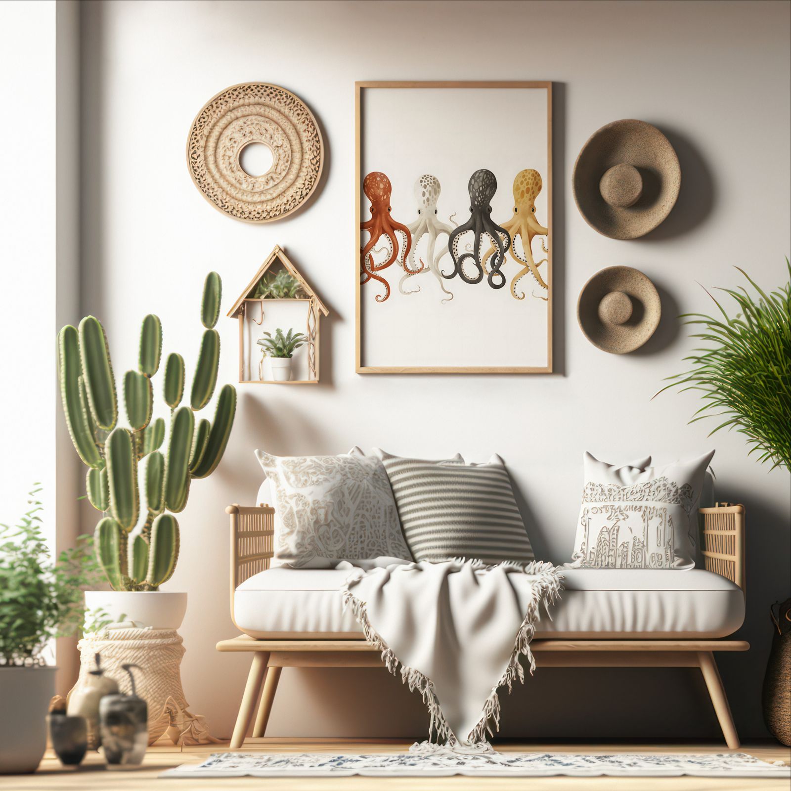 Charming Octopuses shown in a room — boho mockup