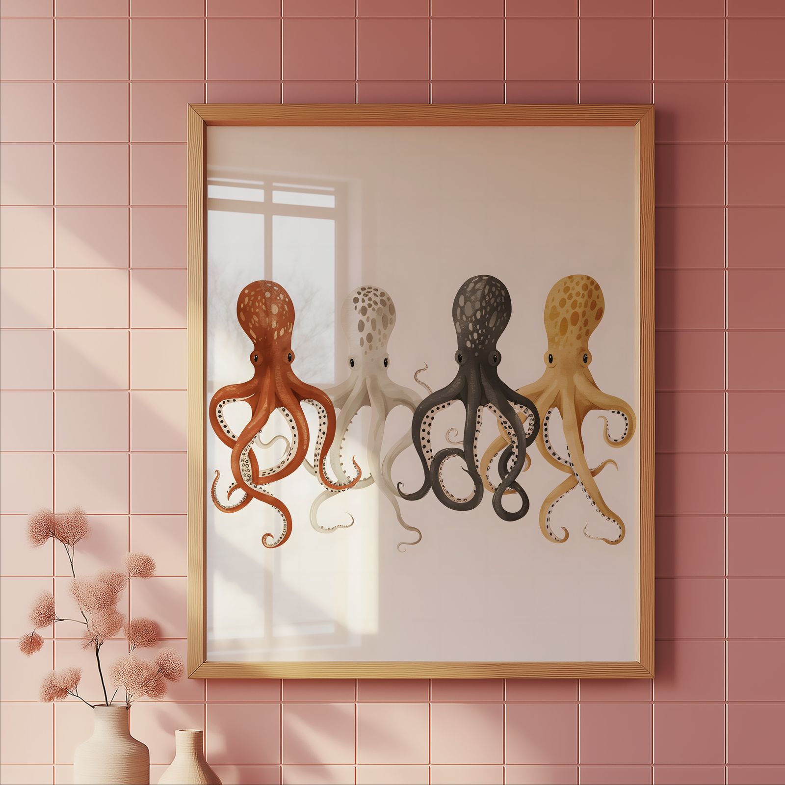 Charming Octopuses shown in a room — tile mockup