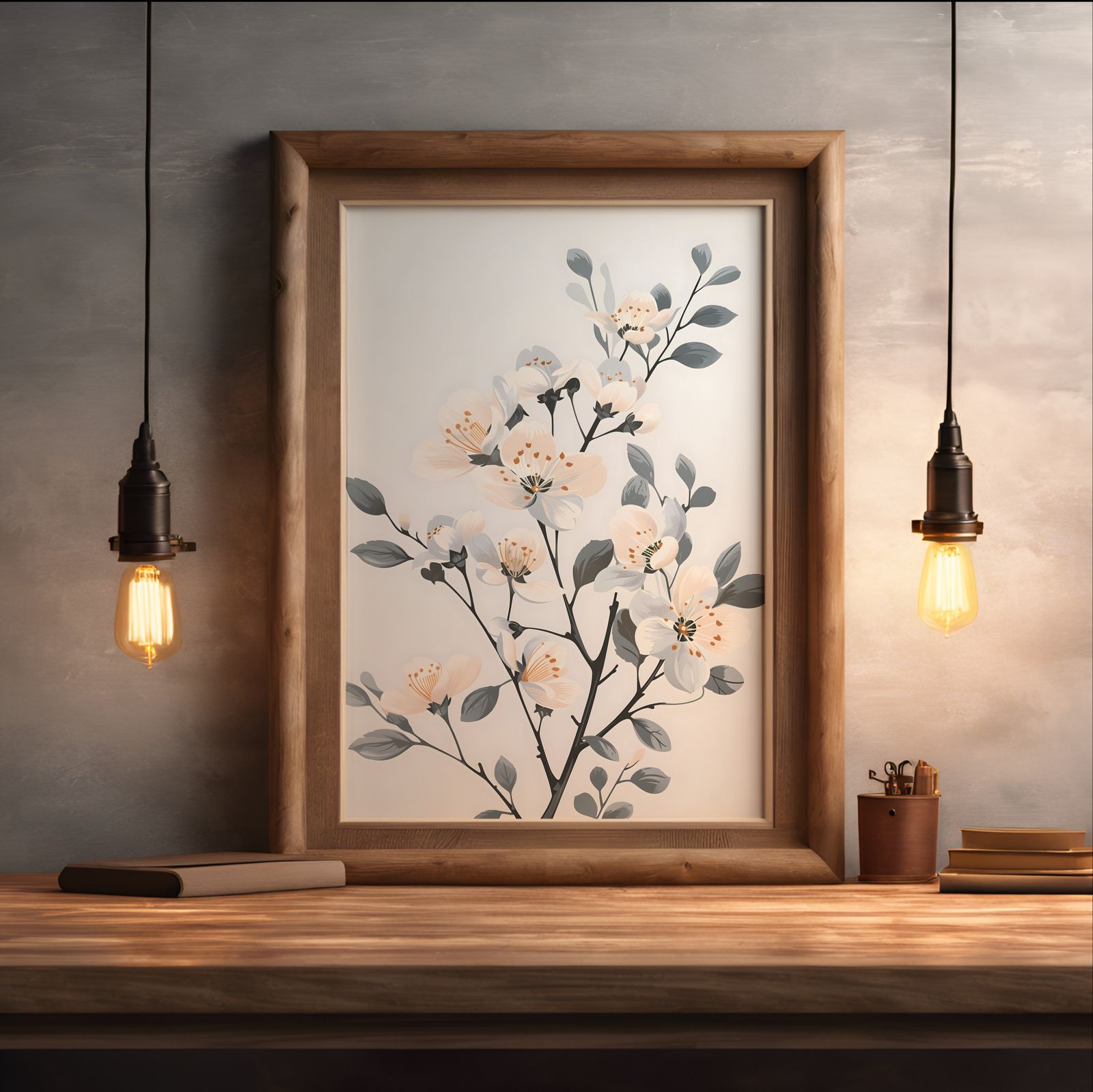 Cherry Blossom Branch shown in a room — desk mockup