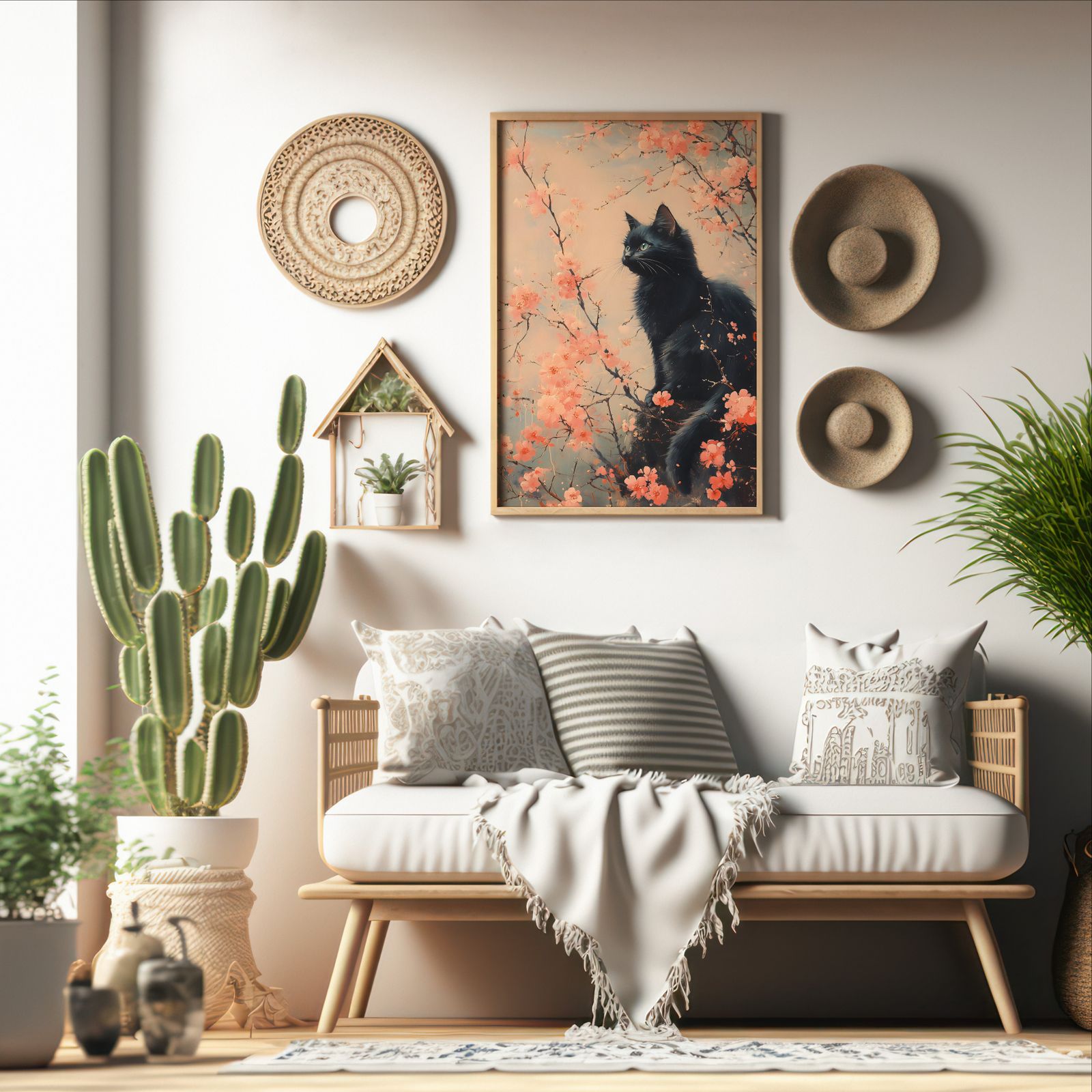 Cherry Blossoms shown in a room — boho mockup