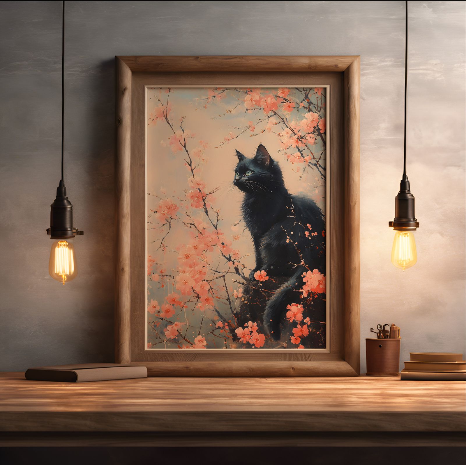 Cherry Blossoms shown in a room — desk mockup
