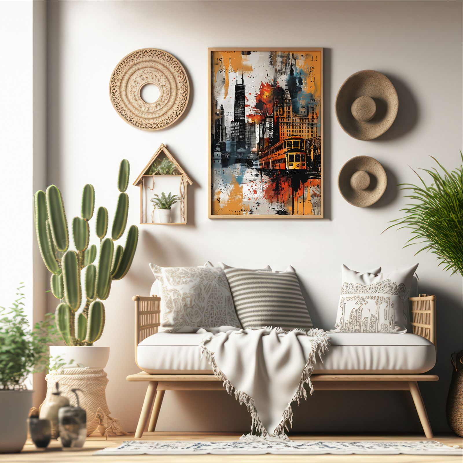 Chicago shown in a room — boho mockup
