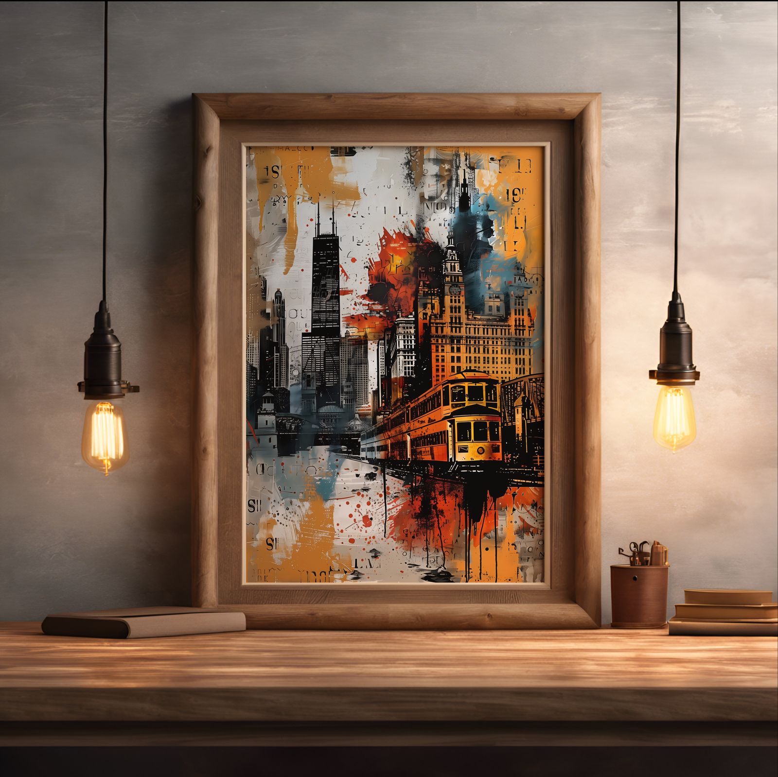 Chicago shown in a room — desk mockup