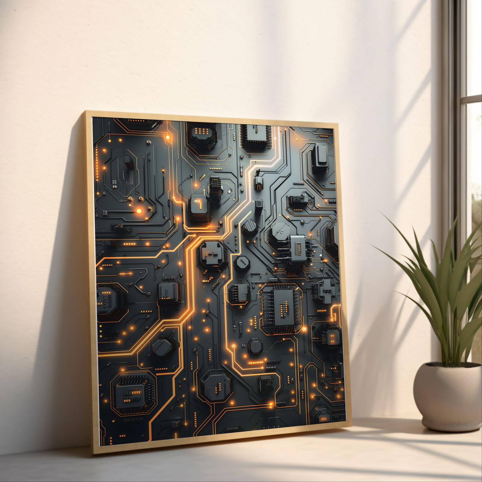 Circuits in Black and Orange shown in a room — angled mockup