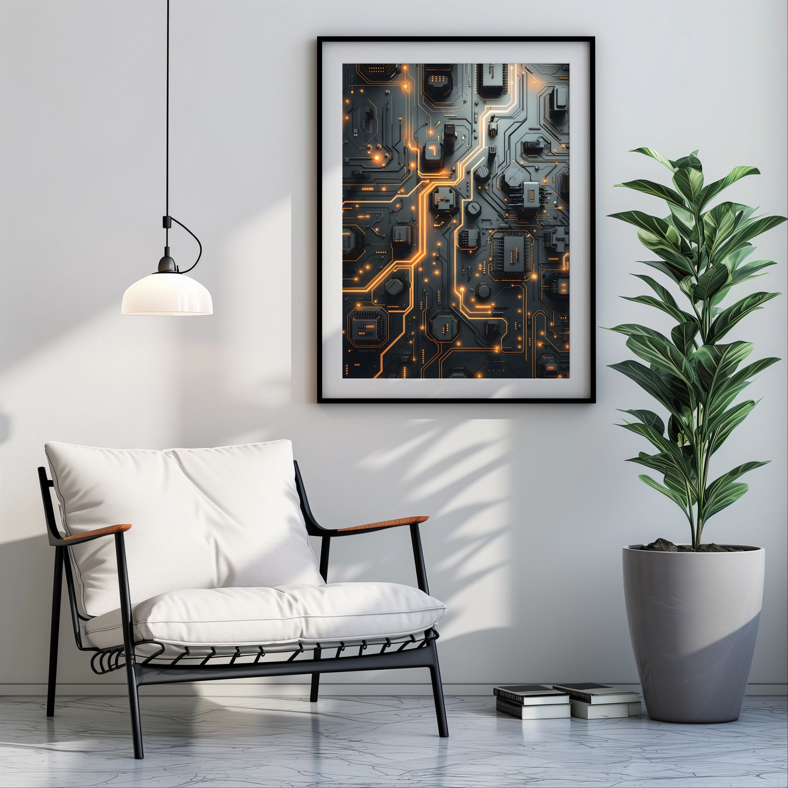 Circuits in Black and Orange shown in a room — room mockup