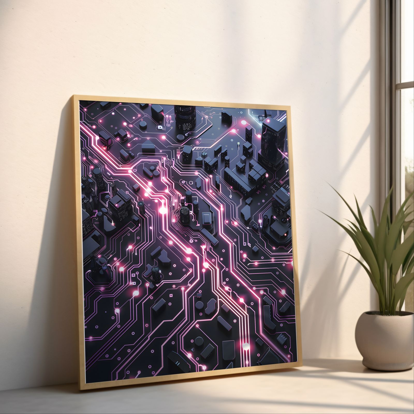 Circuits in Black and Pink shown in a room — angled mockup