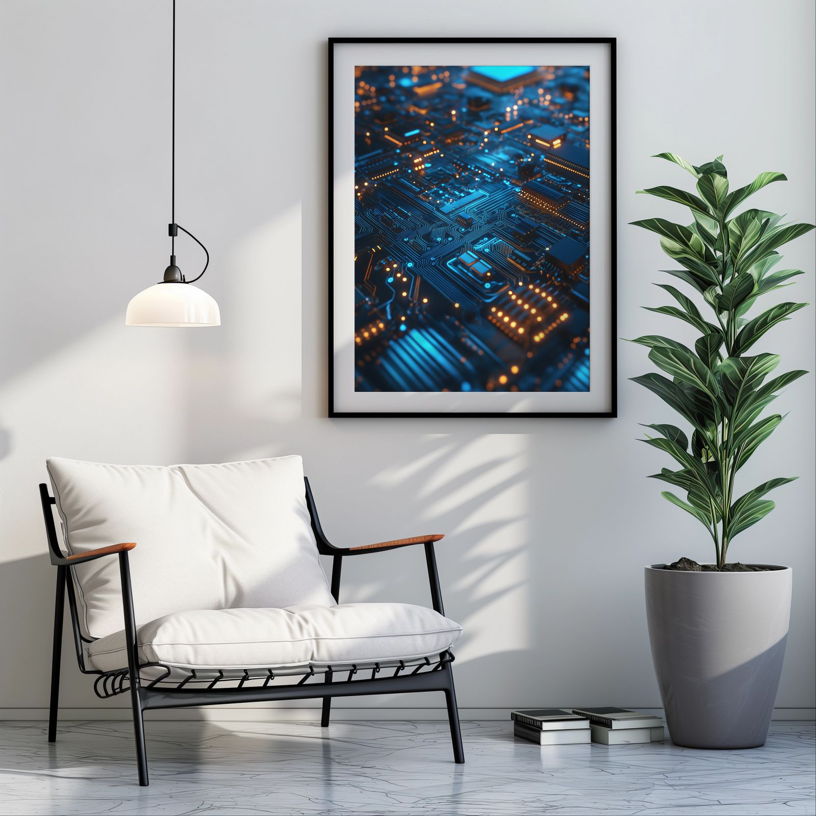Circuits in Blue and Orange shown in a room — room mockup