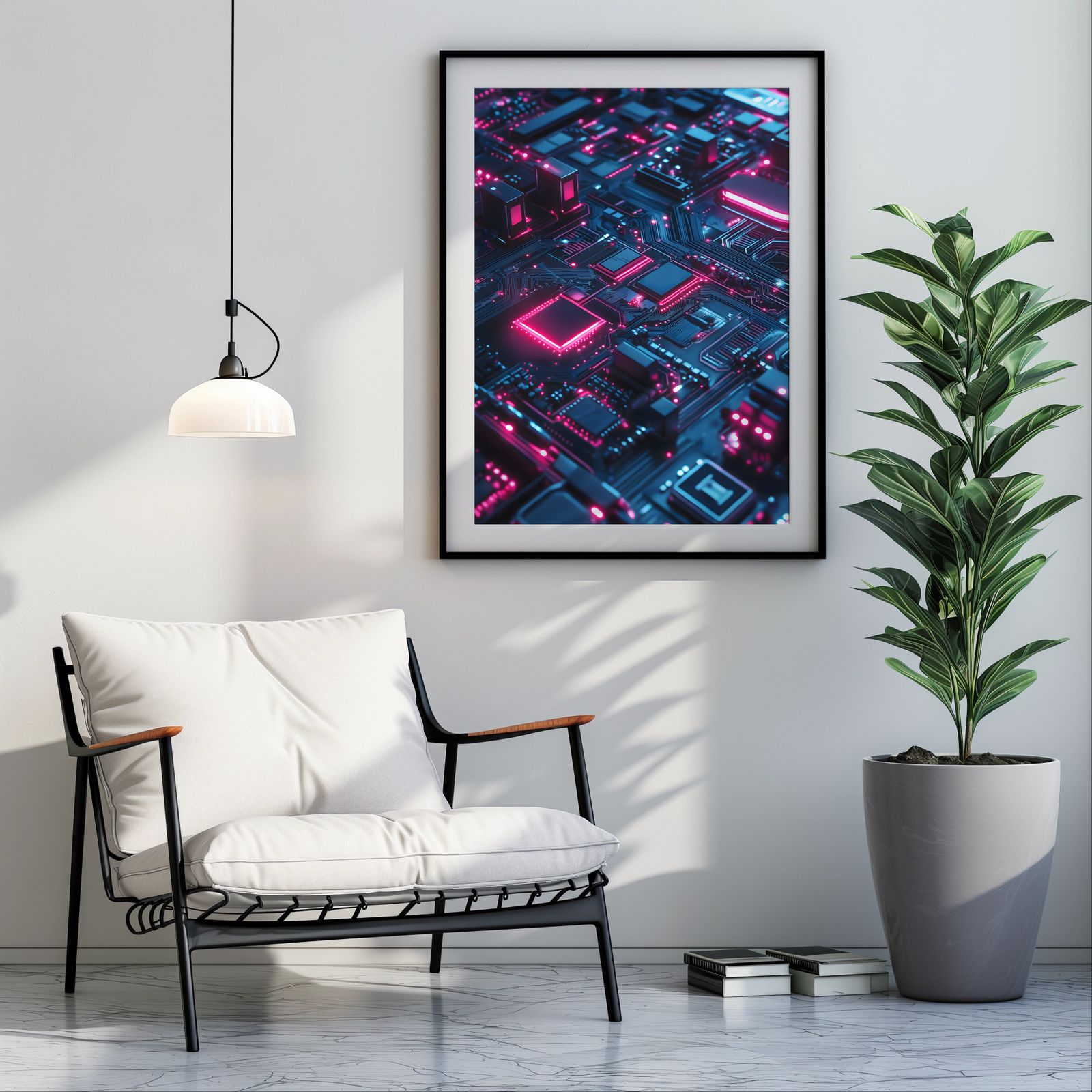 Circuits in Blue and Pink shown in a room — room mockup