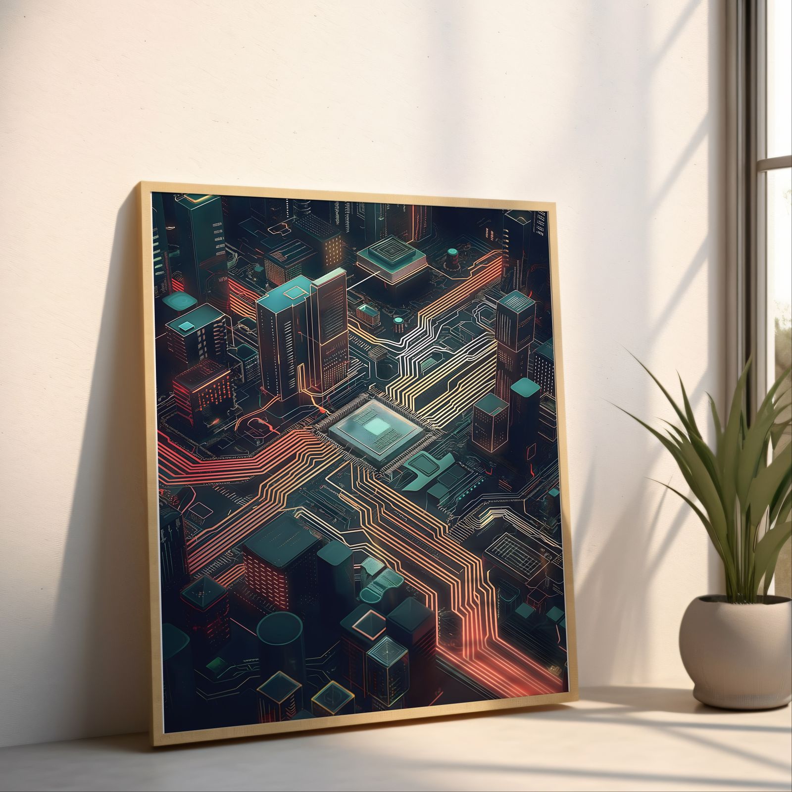 City of Circuits shown in a room — angled mockup