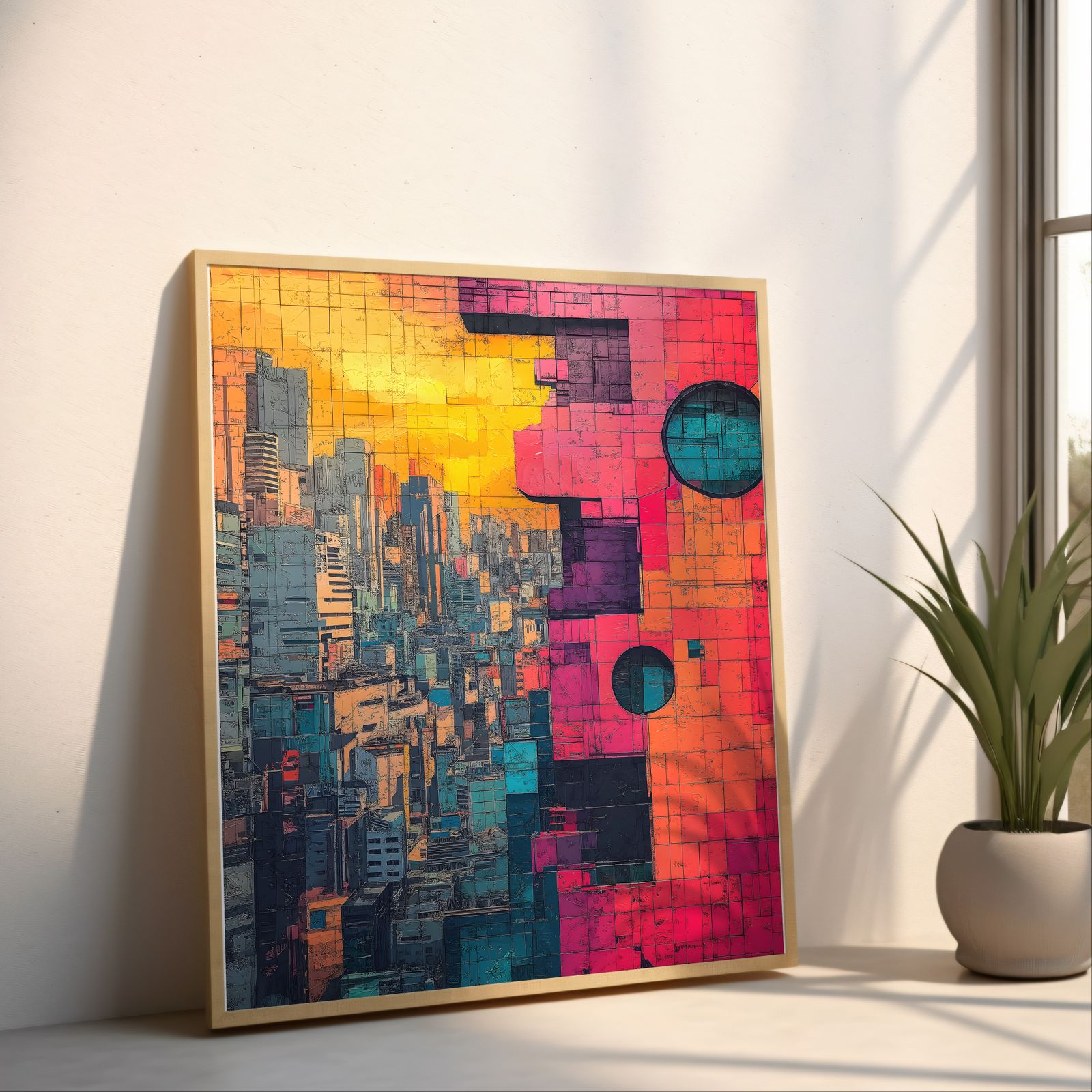 City Sunset shown in a room — angled mockup