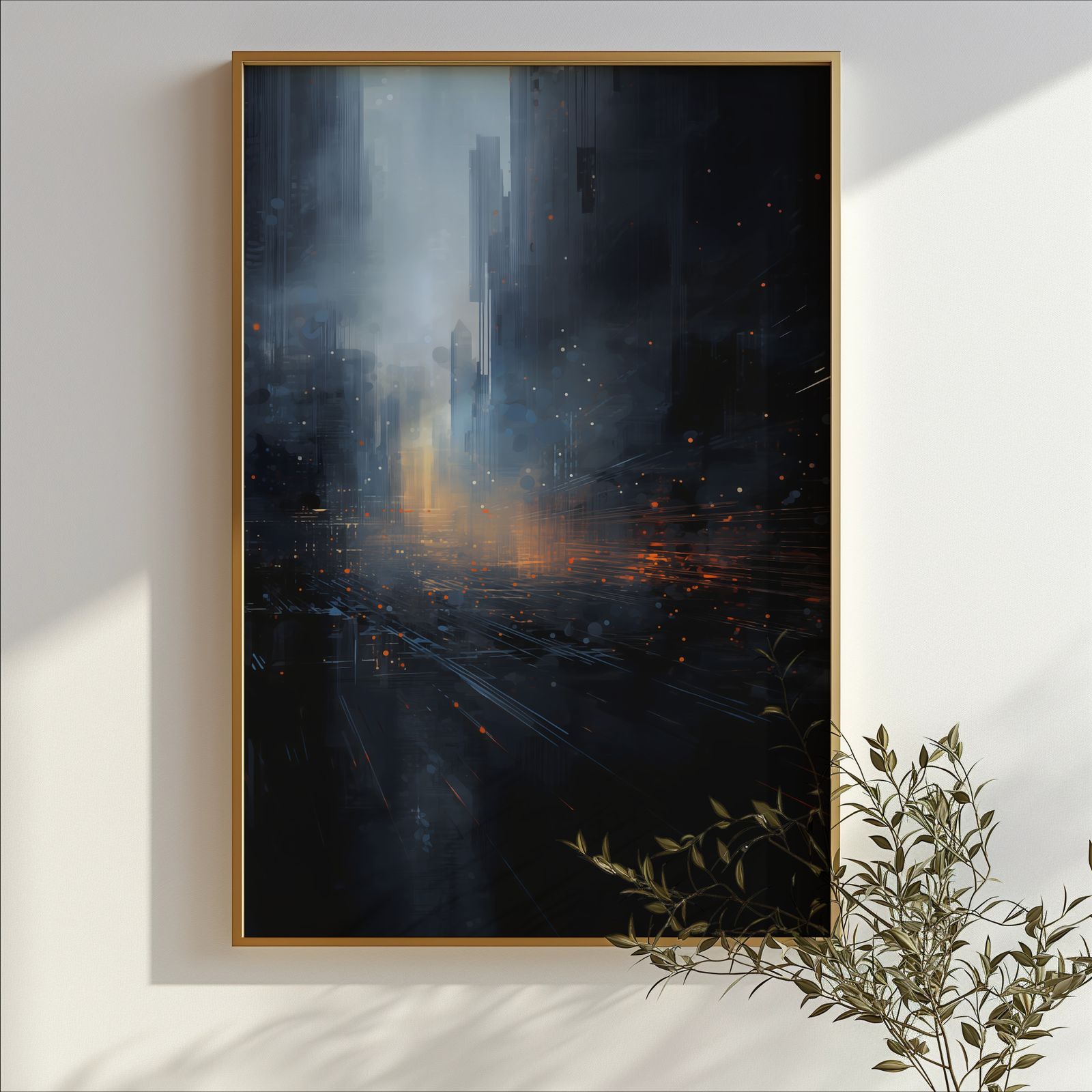 Cityscape at Dawn shown in a room — branch mockup