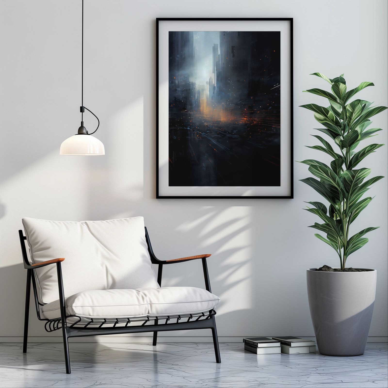 Cityscape at Dawn shown in a room — room mockup