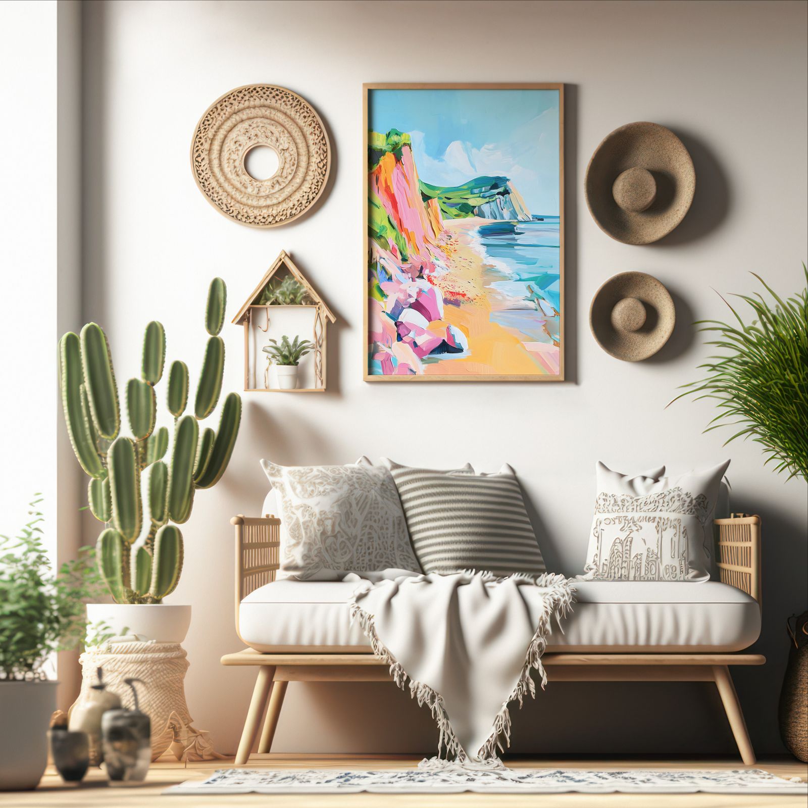 Coast in Summer shown in a room — boho mockup