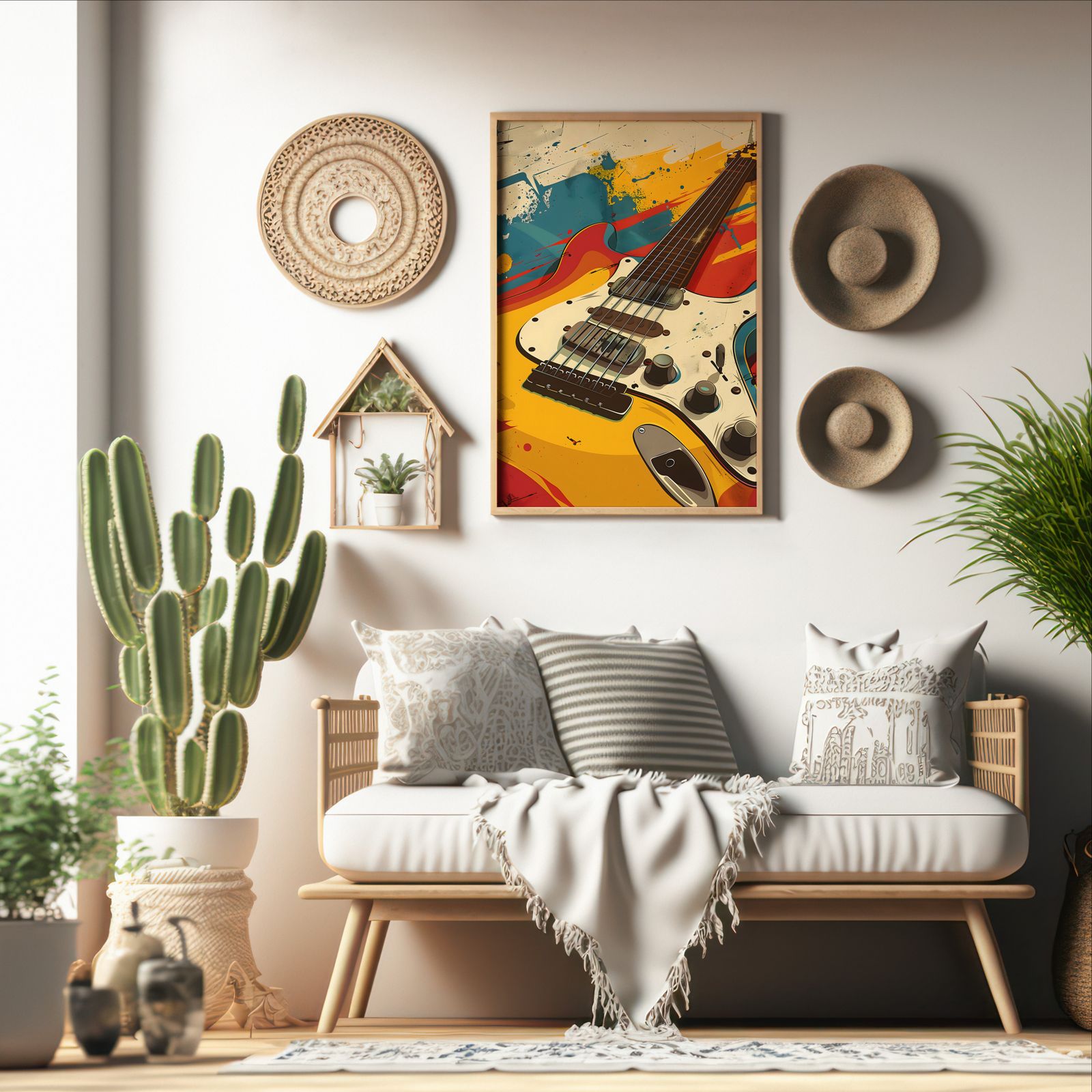 Soundcheck: Electric Guitar shown in a room — boho mockup
