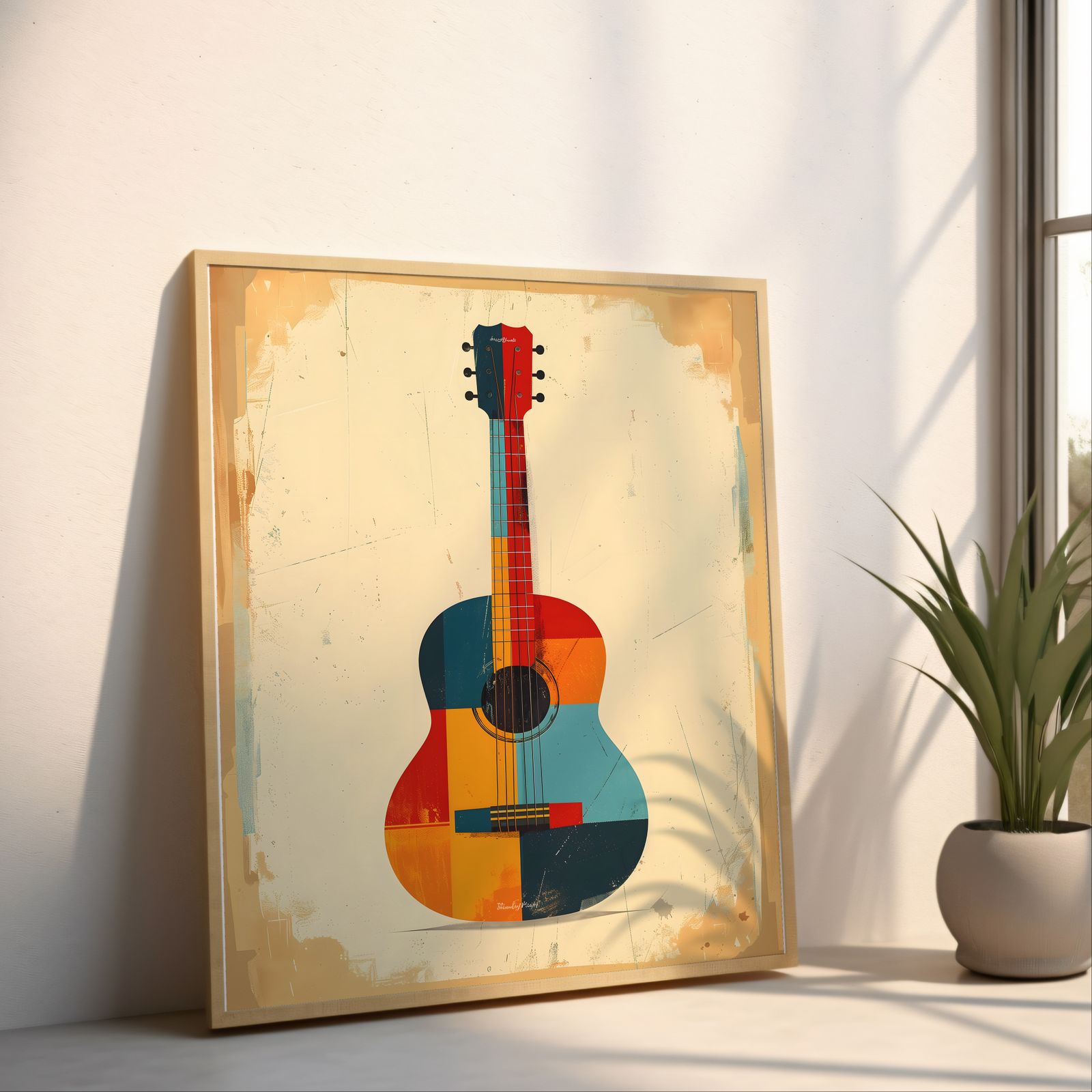 Color Block Guitar shown in a room — angled mockup