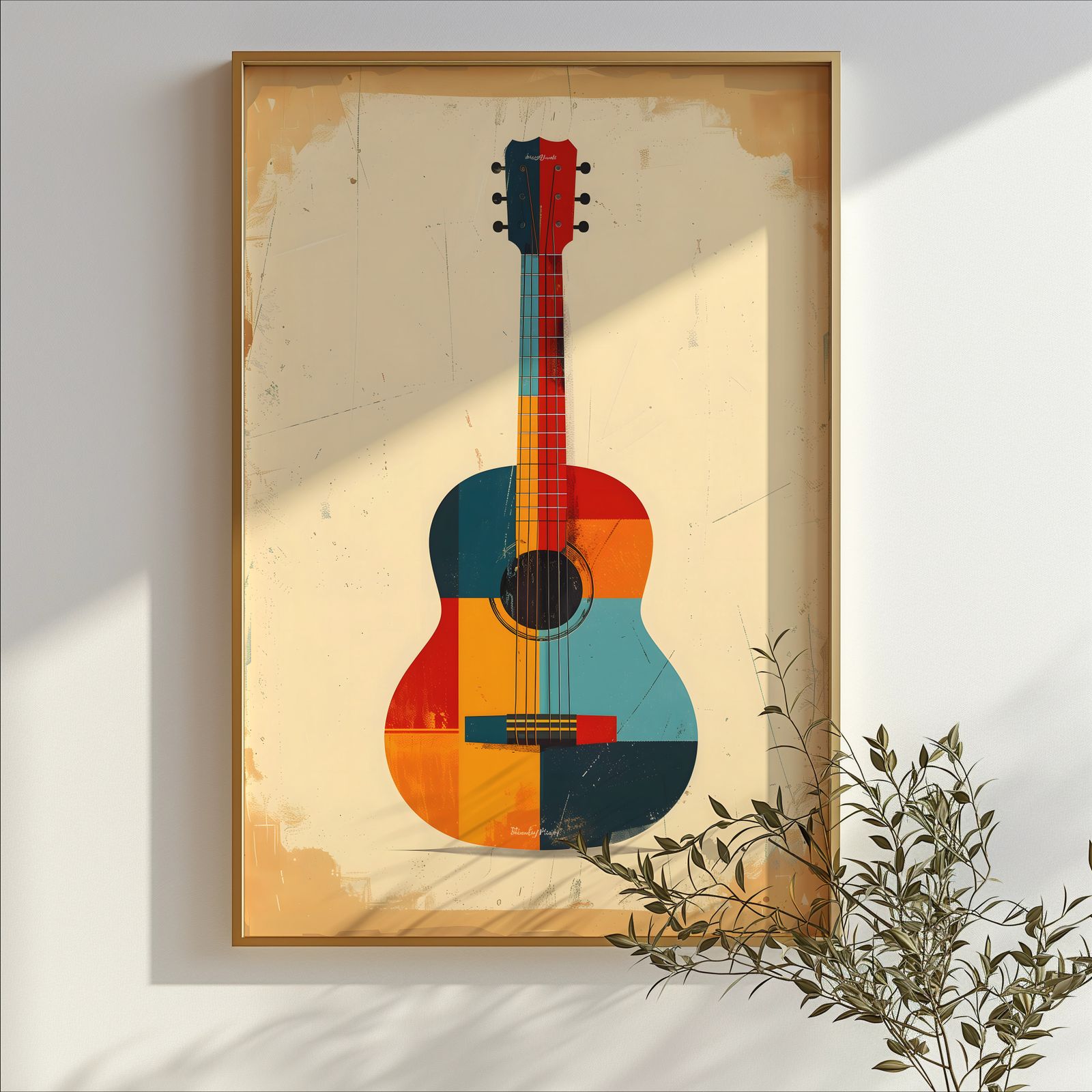 Color Block Guitar shown in a room — branch mockup