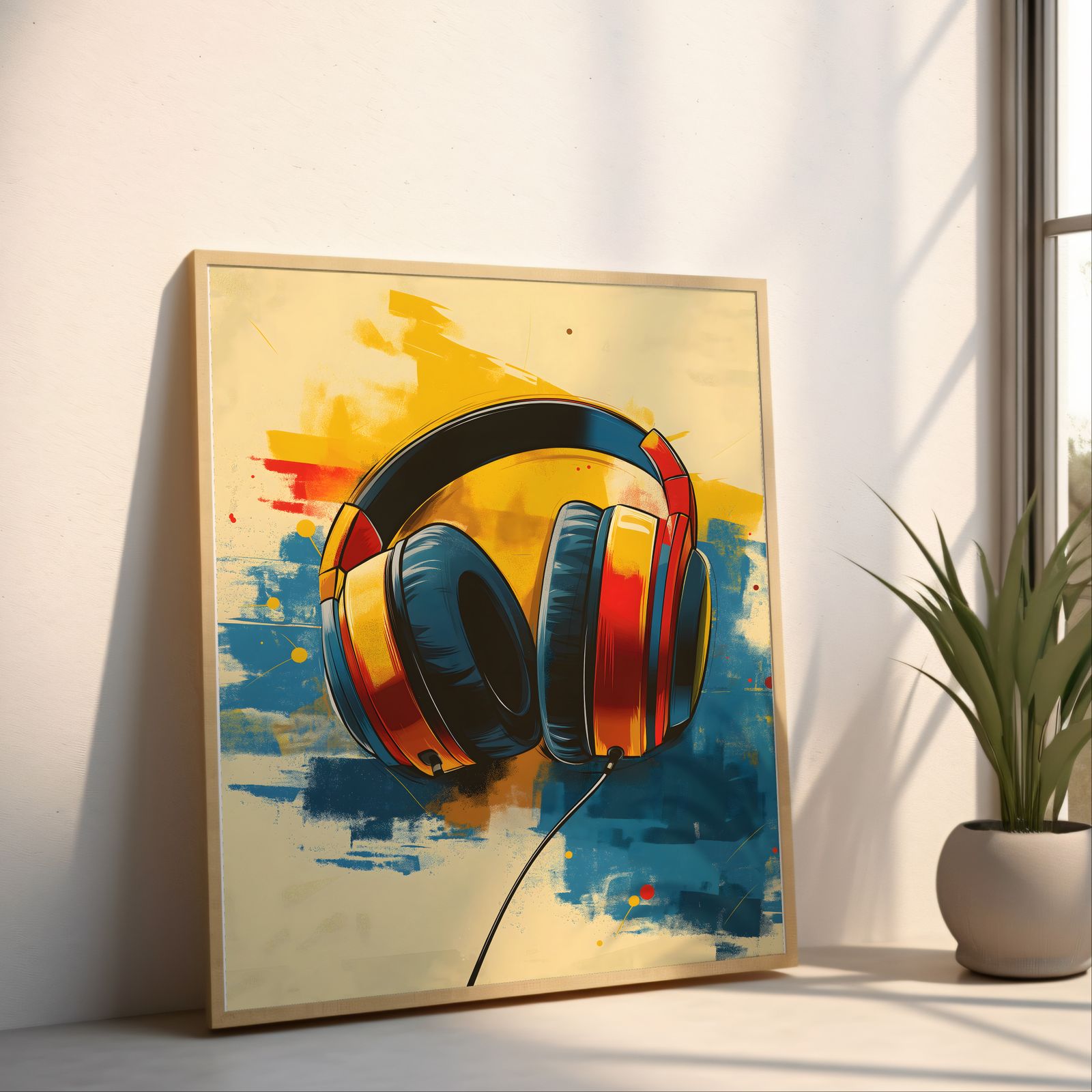 Soundcheck: Headphones shown in a room — angled mockup
