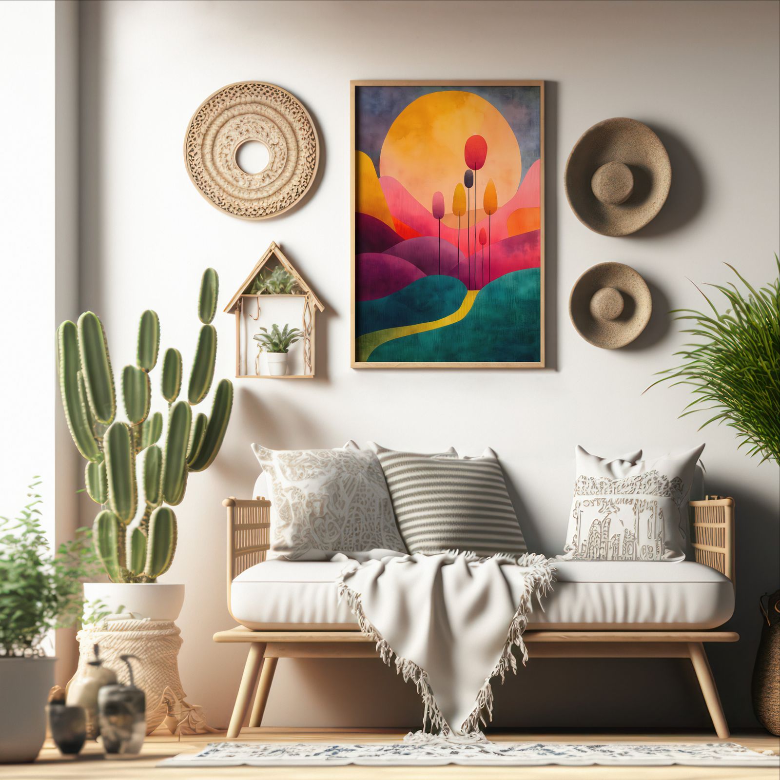 Under the Amber Sun shown in a room — boho mockup