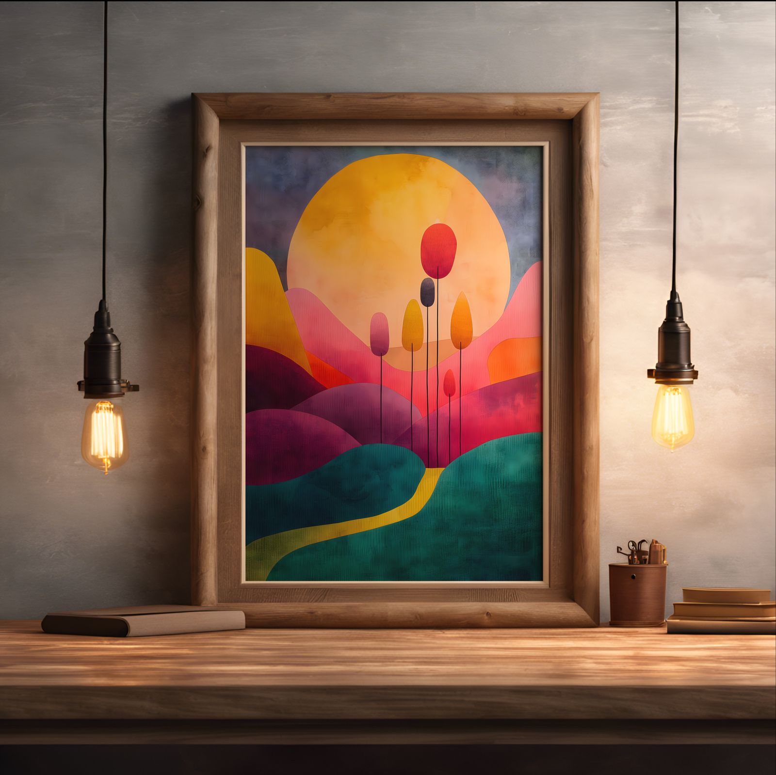 Under the Amber Sun shown in a room — desk mockup