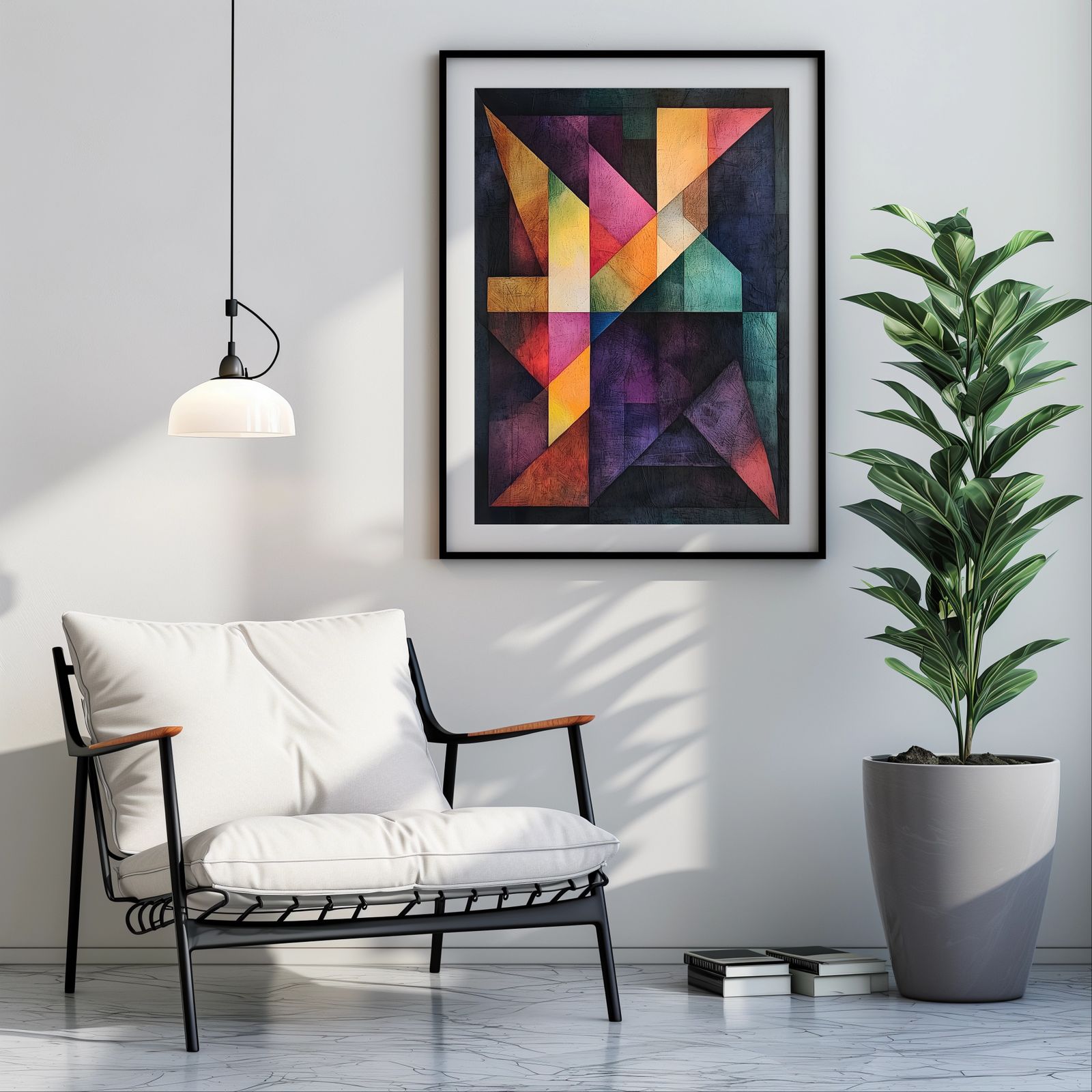Colorful Tangram shown in a room — room mockup