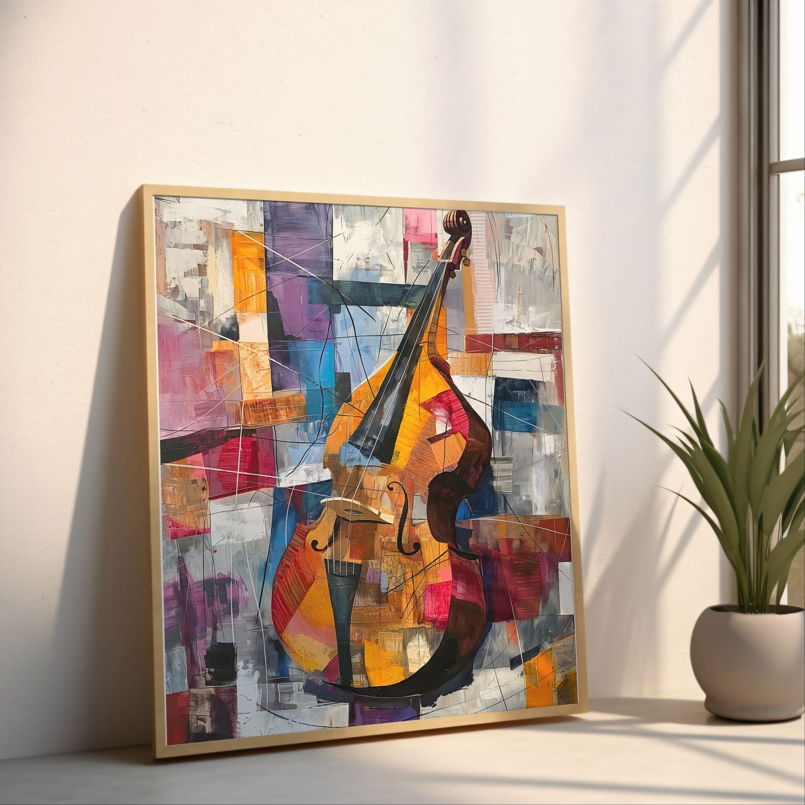 Patchwork Cello shown in a room — angled mockup