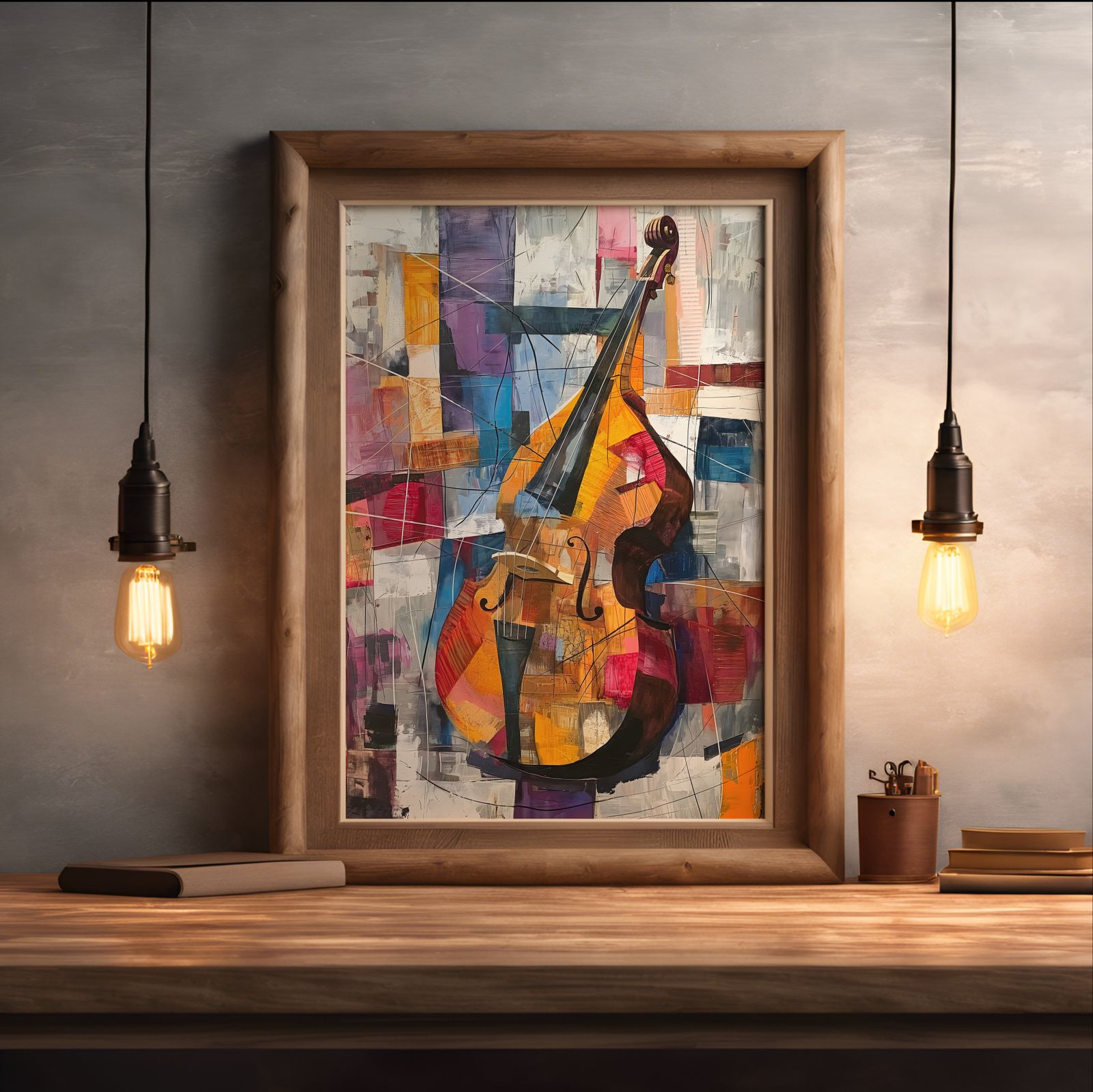 Patchwork Cello shown in a room — desk mockup