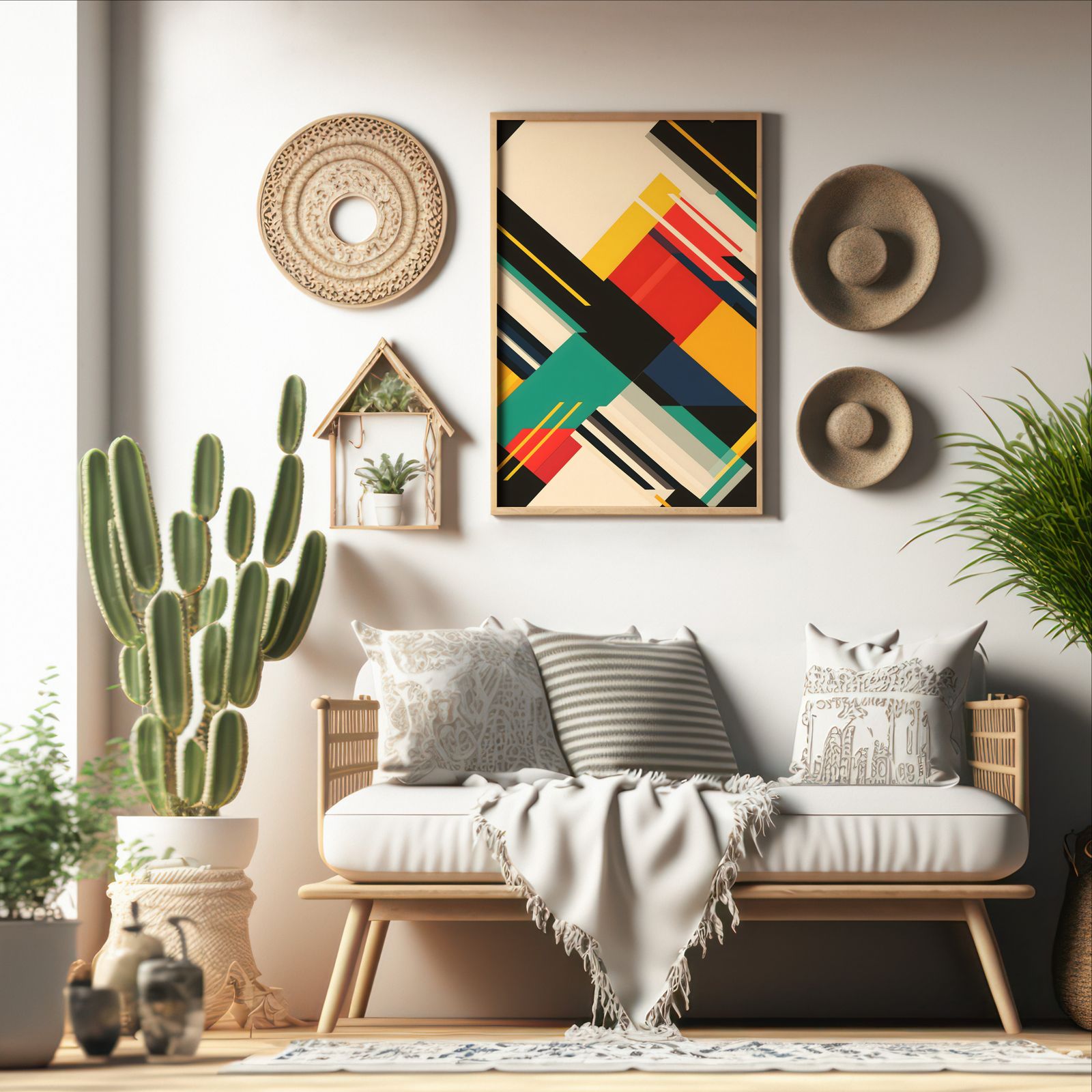 Constructivist Grid shown in a room — boho mockup