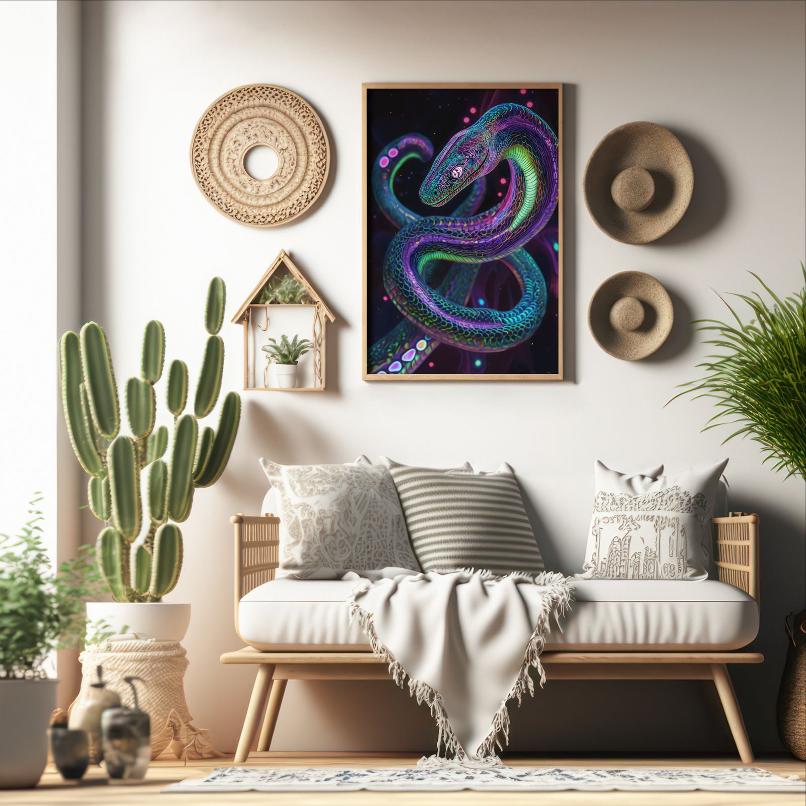 Cosmic Serpent shown in a room — boho mockup