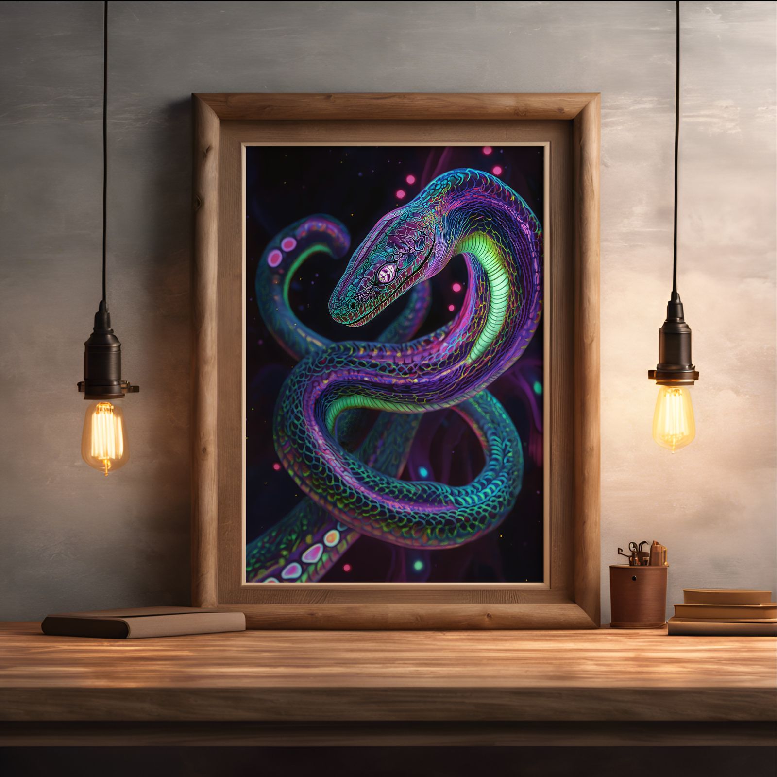 Cosmic Serpent shown in a room — desk mockup