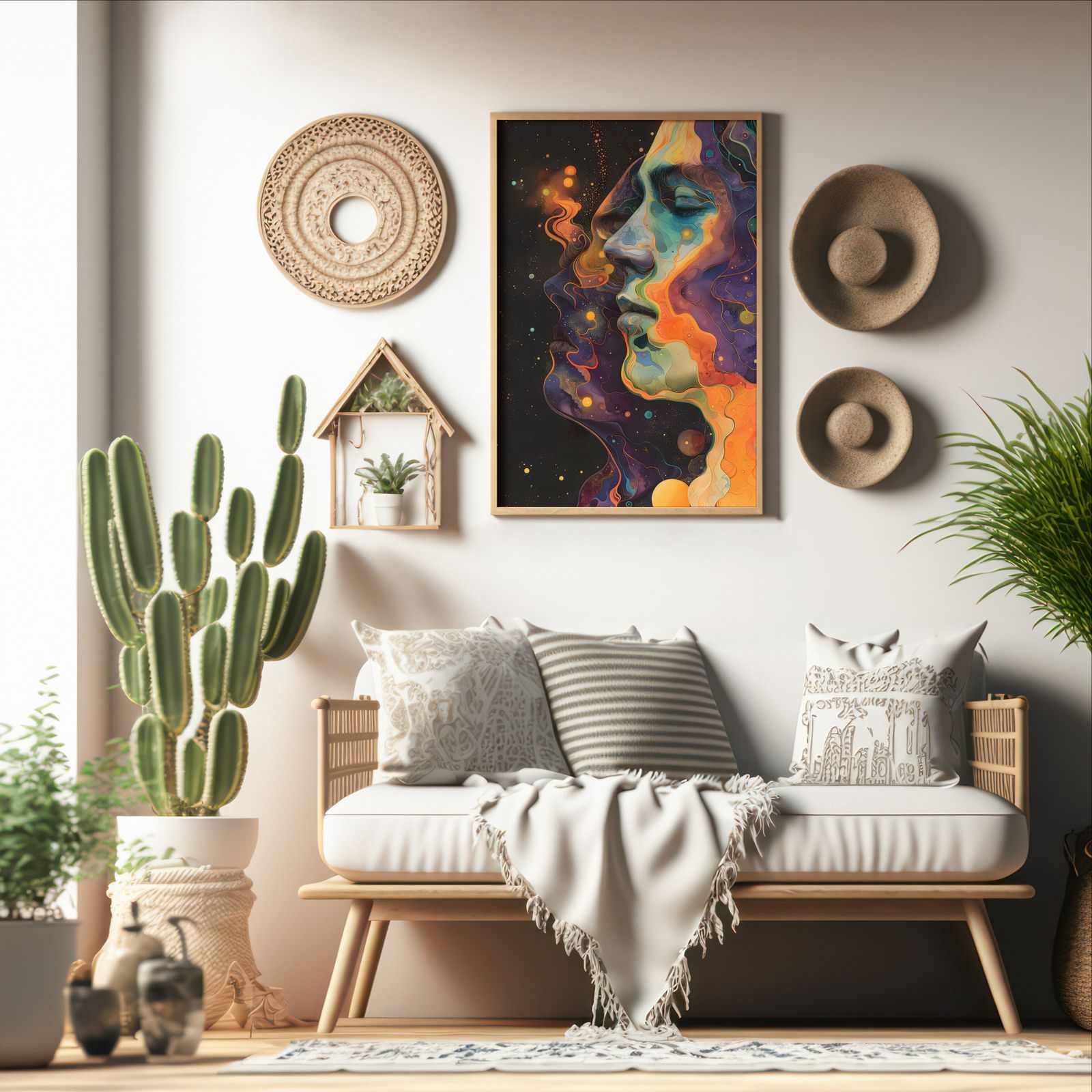 Astral Encounter shown in a room — boho mockup