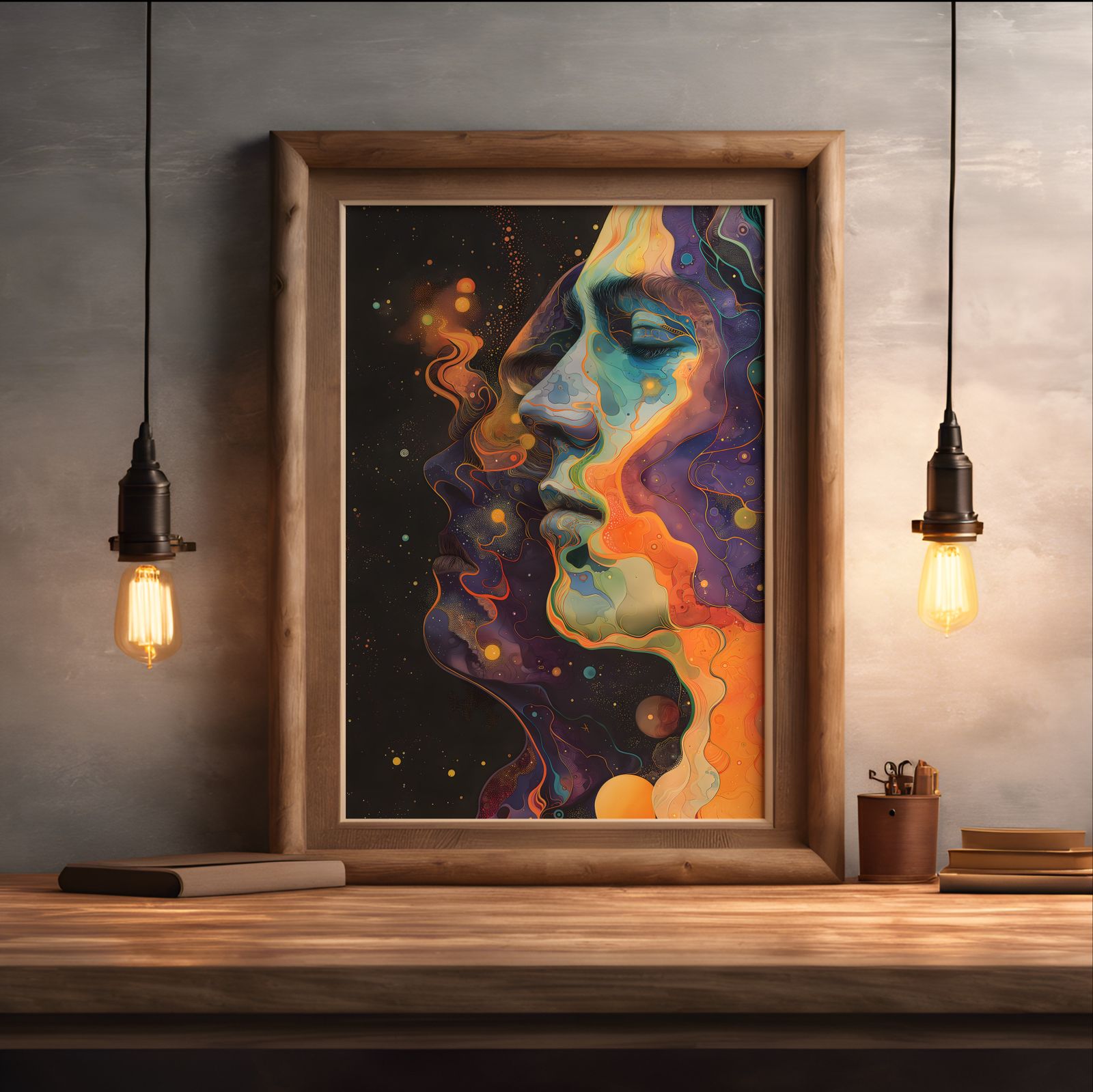 Astral Encounter shown in a room — desk mockup