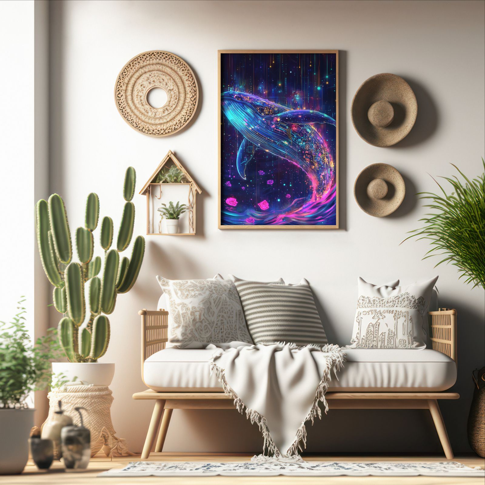 Cosmic Whale shown in a room — boho mockup