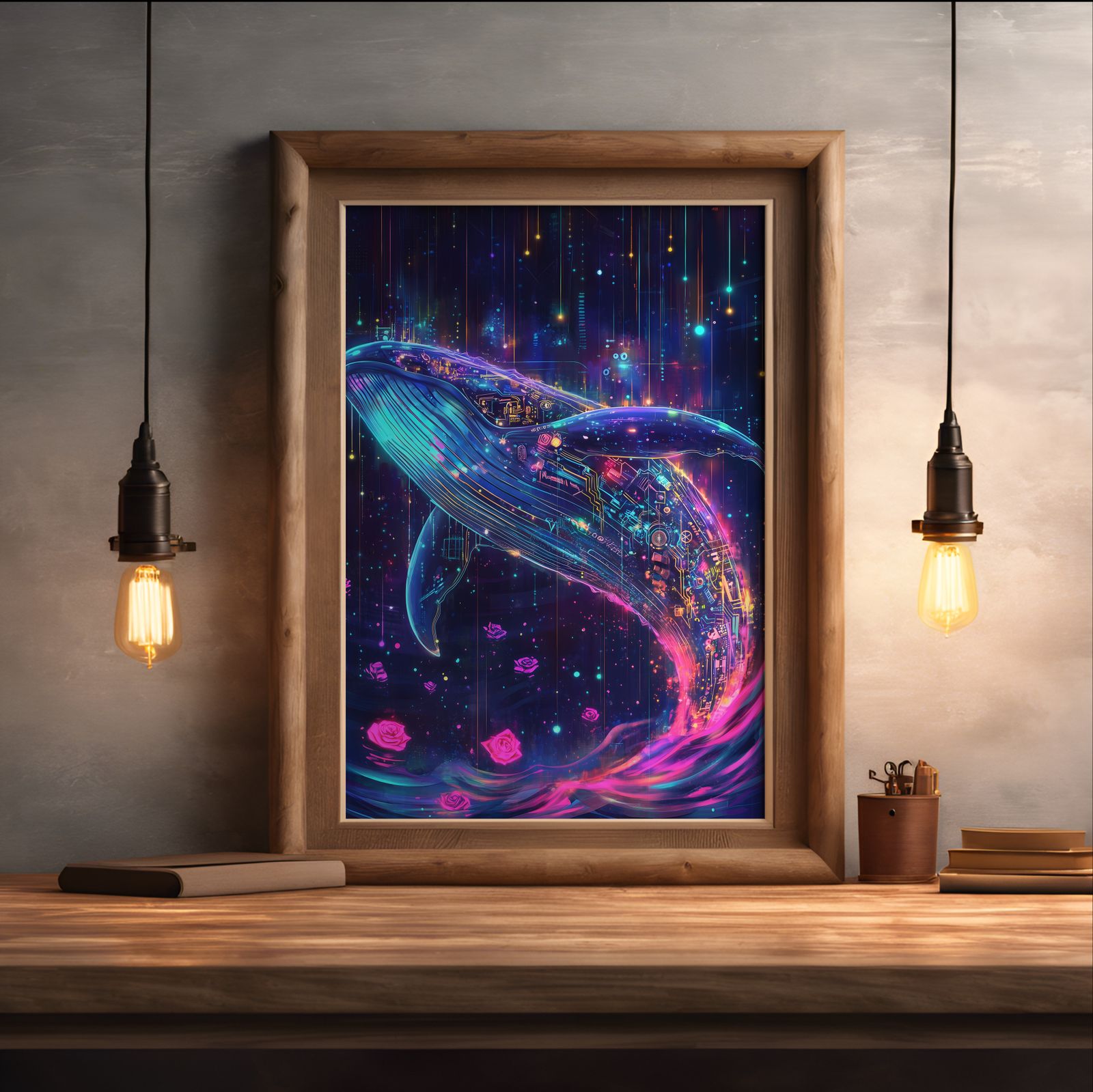 Cosmic Whale shown in a room — desk mockup