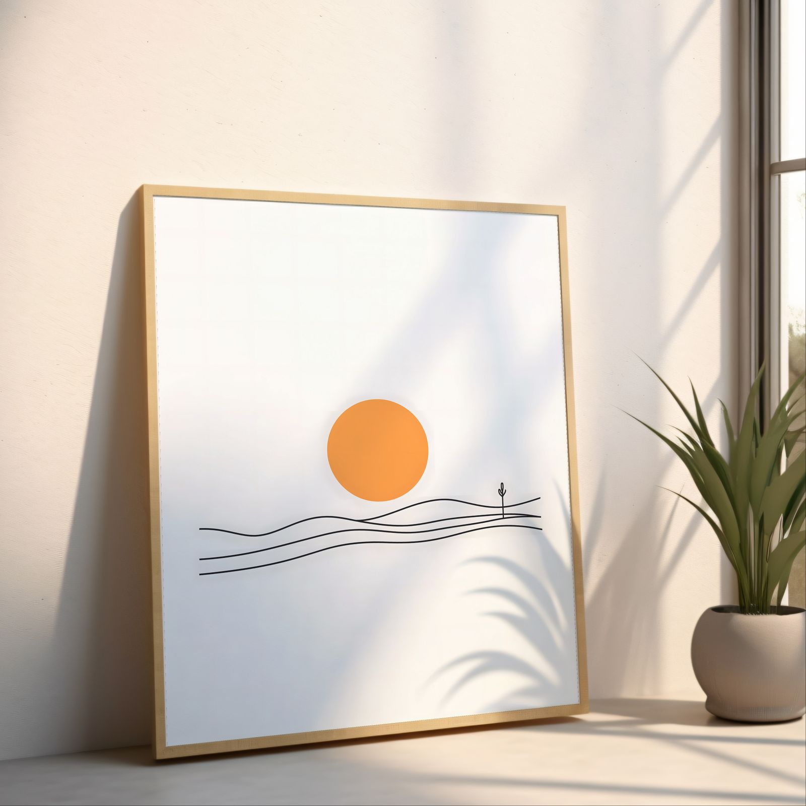 Countryside Sunrise shown in a room — angled mockup