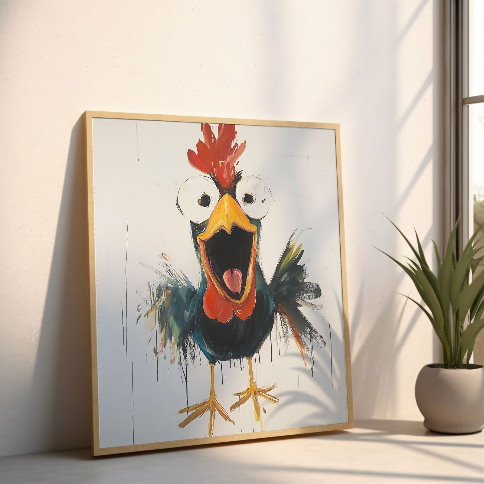 Crazy Rooster shown in a room — angled mockup