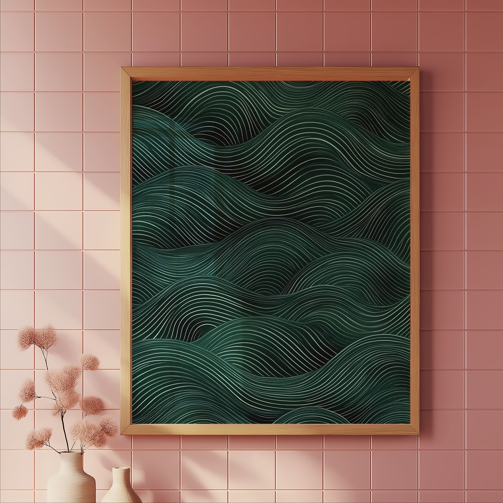 Dark Wave Flow shown in a room — tile mockup