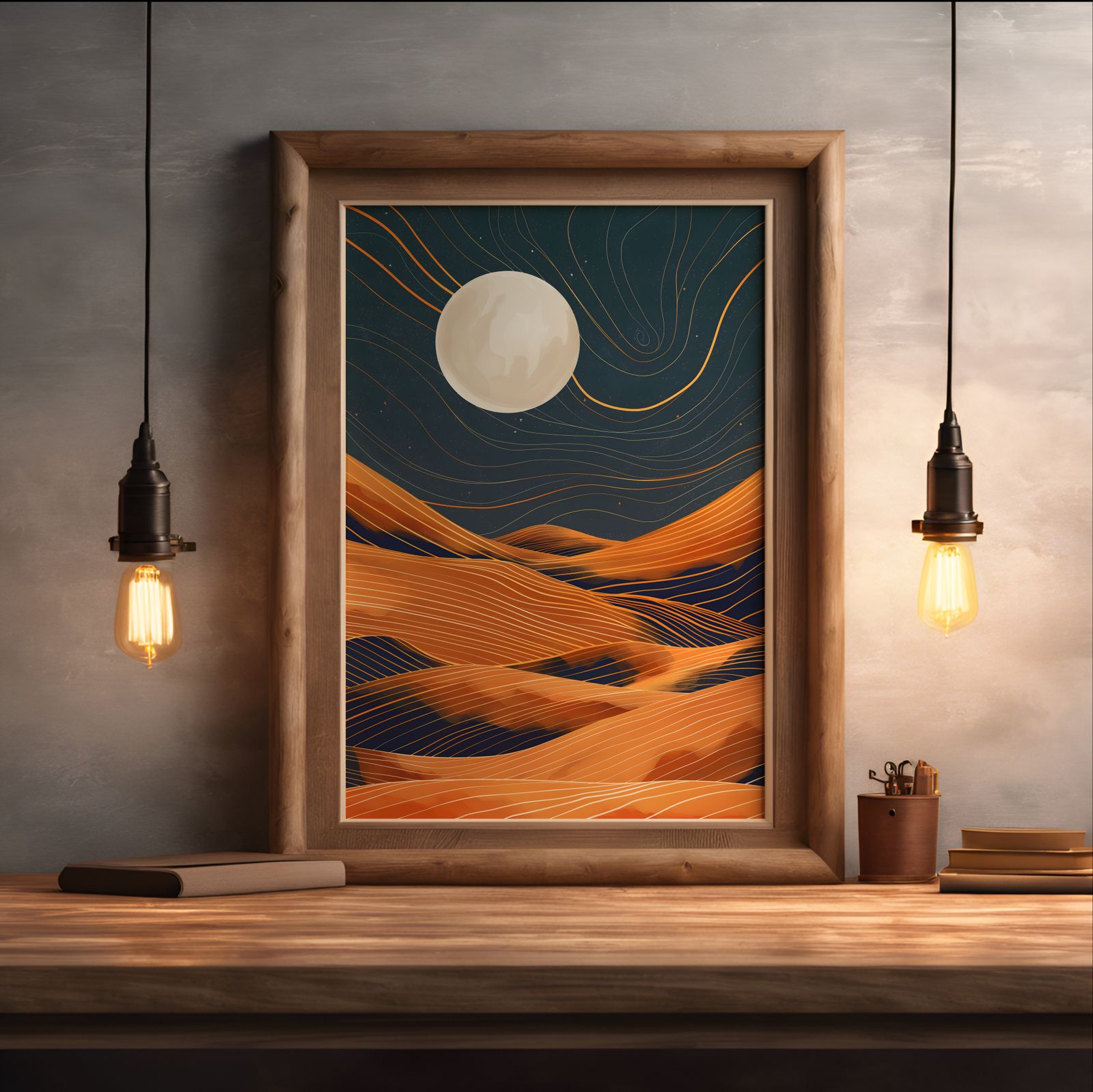 Desert Night Sky shown in a room — desk mockup