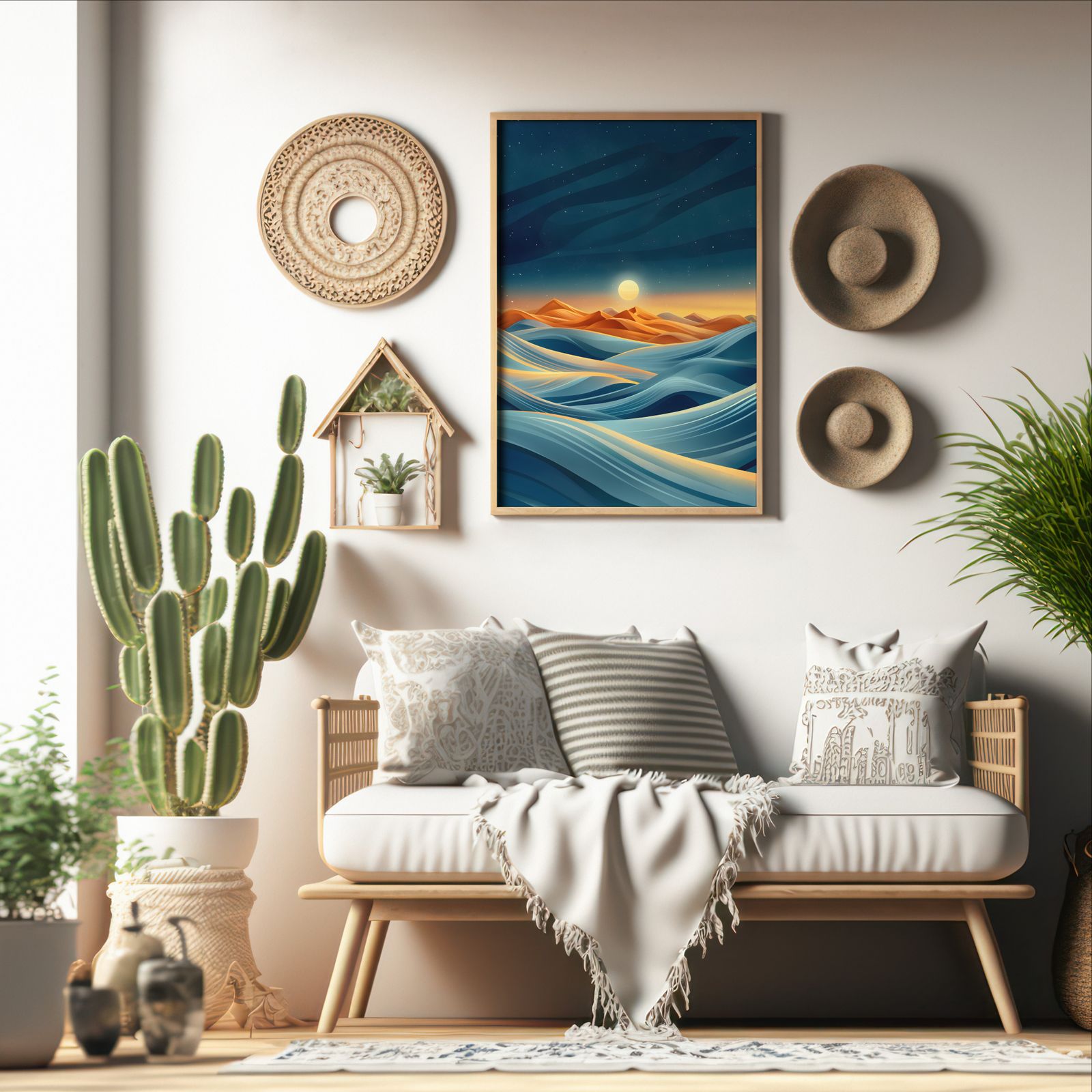 Desert Sunrise shown in a room — boho mockup